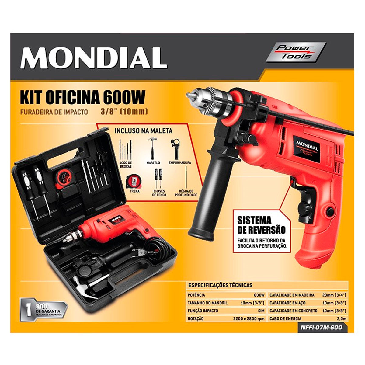 Furadeira De Impacto 3/8"" Com Maleta E Acessórios 650w Nffi-07m 220v