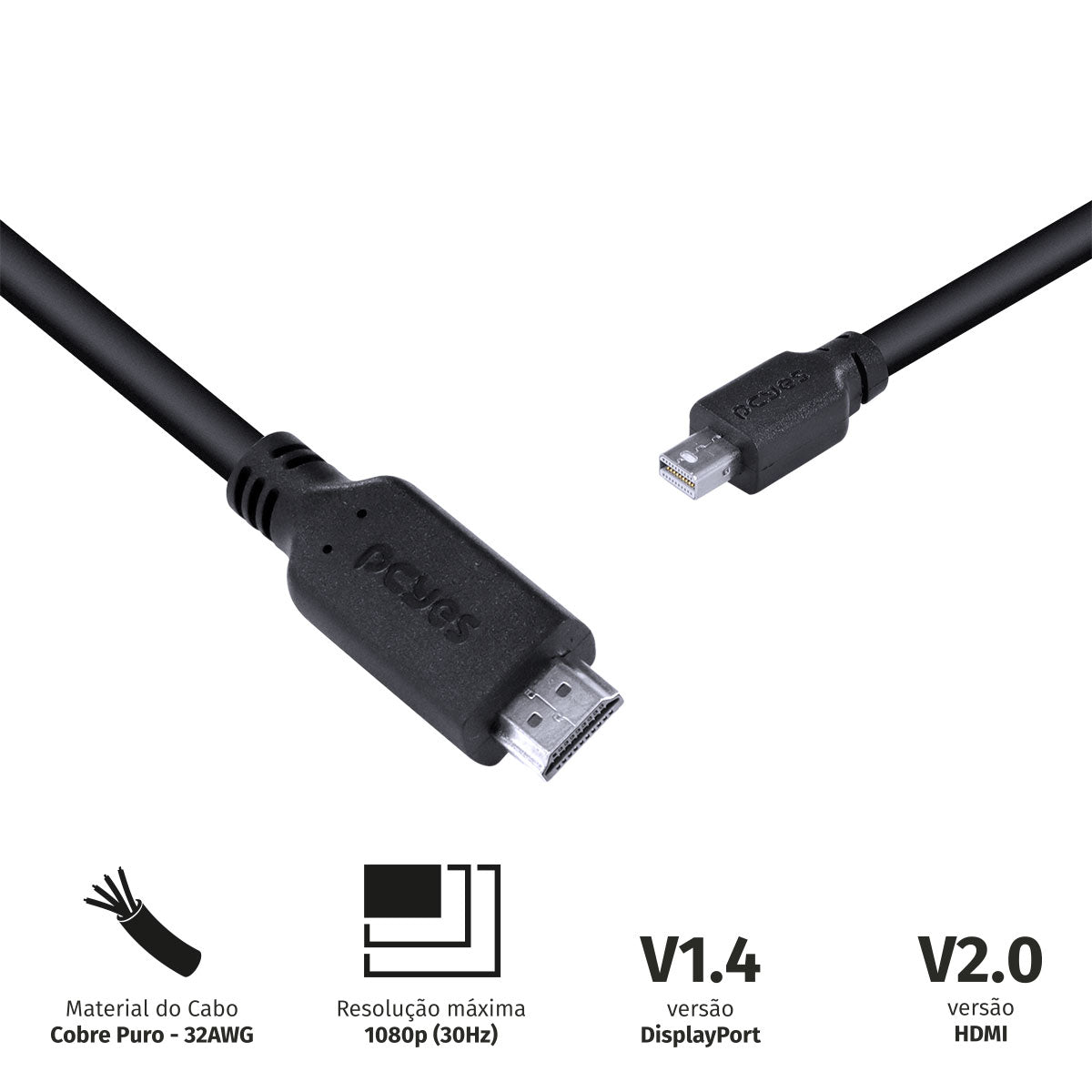Cabo Mini Displayport Macho Para Hdmi 2.0 Macho 2 Metros - Pmdph-2