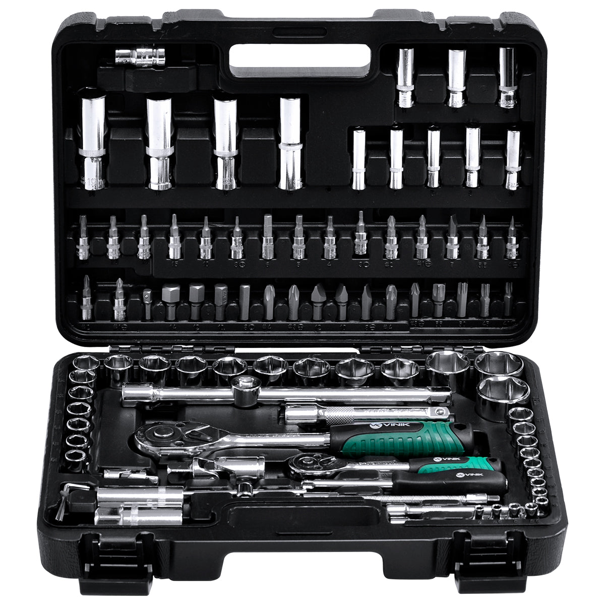 Jogo De Chave Soquetes Encaixe 1/2" E 1/4" Com 94 Peças