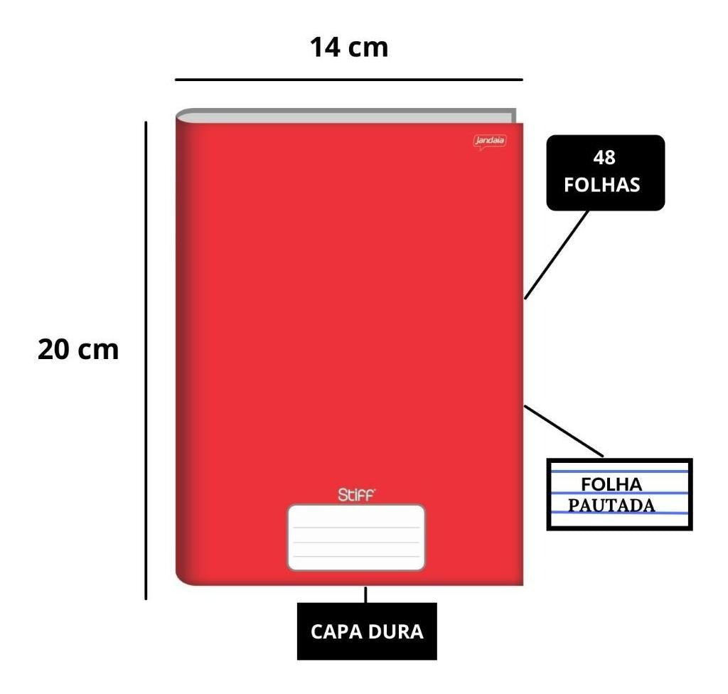 10 Caderno Brochura 1/4 Stiff Vermelho 48 Folhas Jandaia