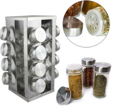 Organizador Porta Tempero Giratório Inox 16 Potes Inox