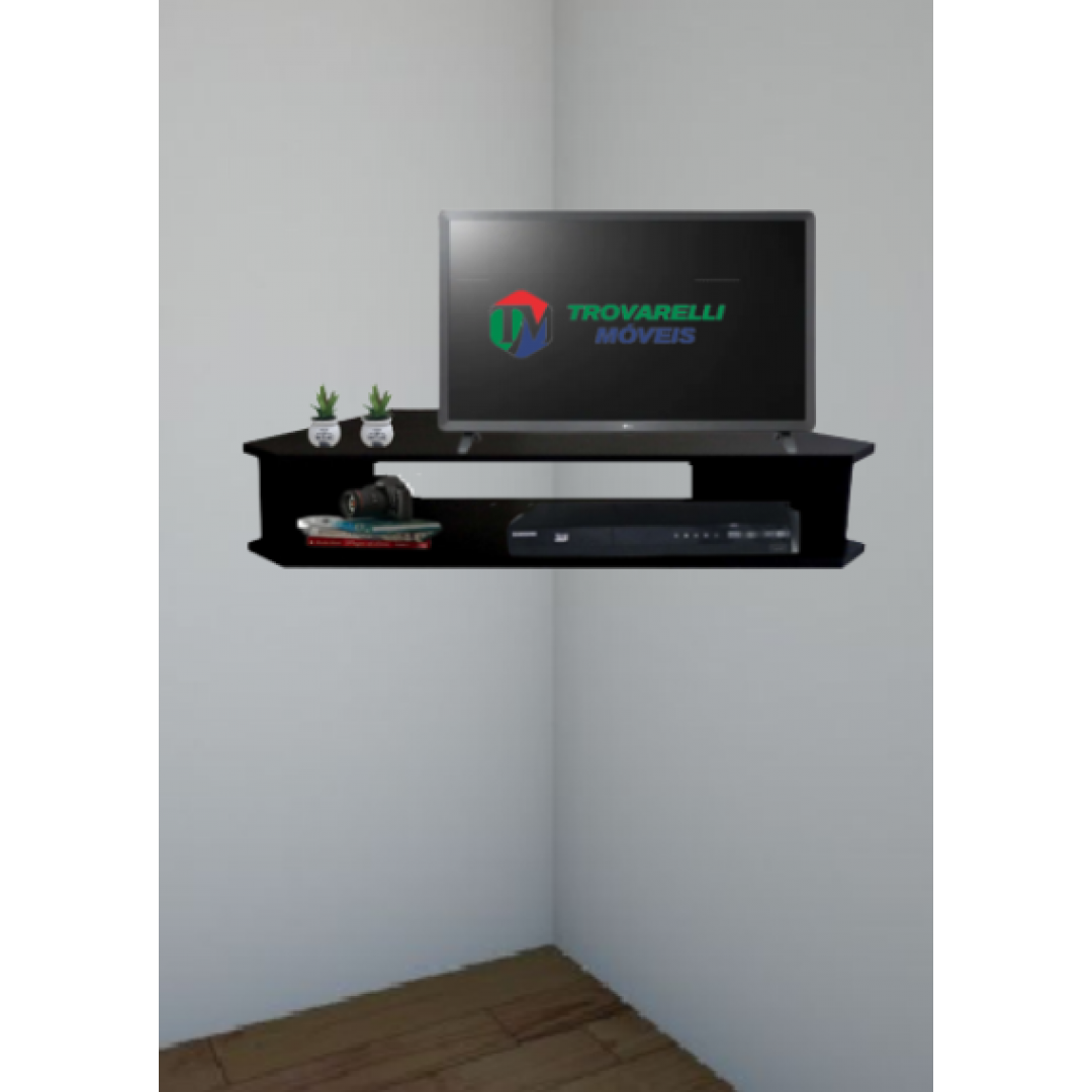 Rack Sala De Canto Preto Para Tv Até 32 Polegadas Em Mdf