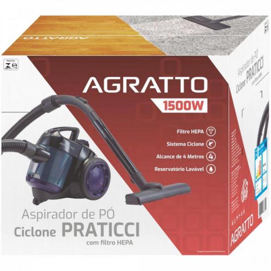 Aspirador de Pó Ciclone Agratto Praticci 1500W Roxo 127v