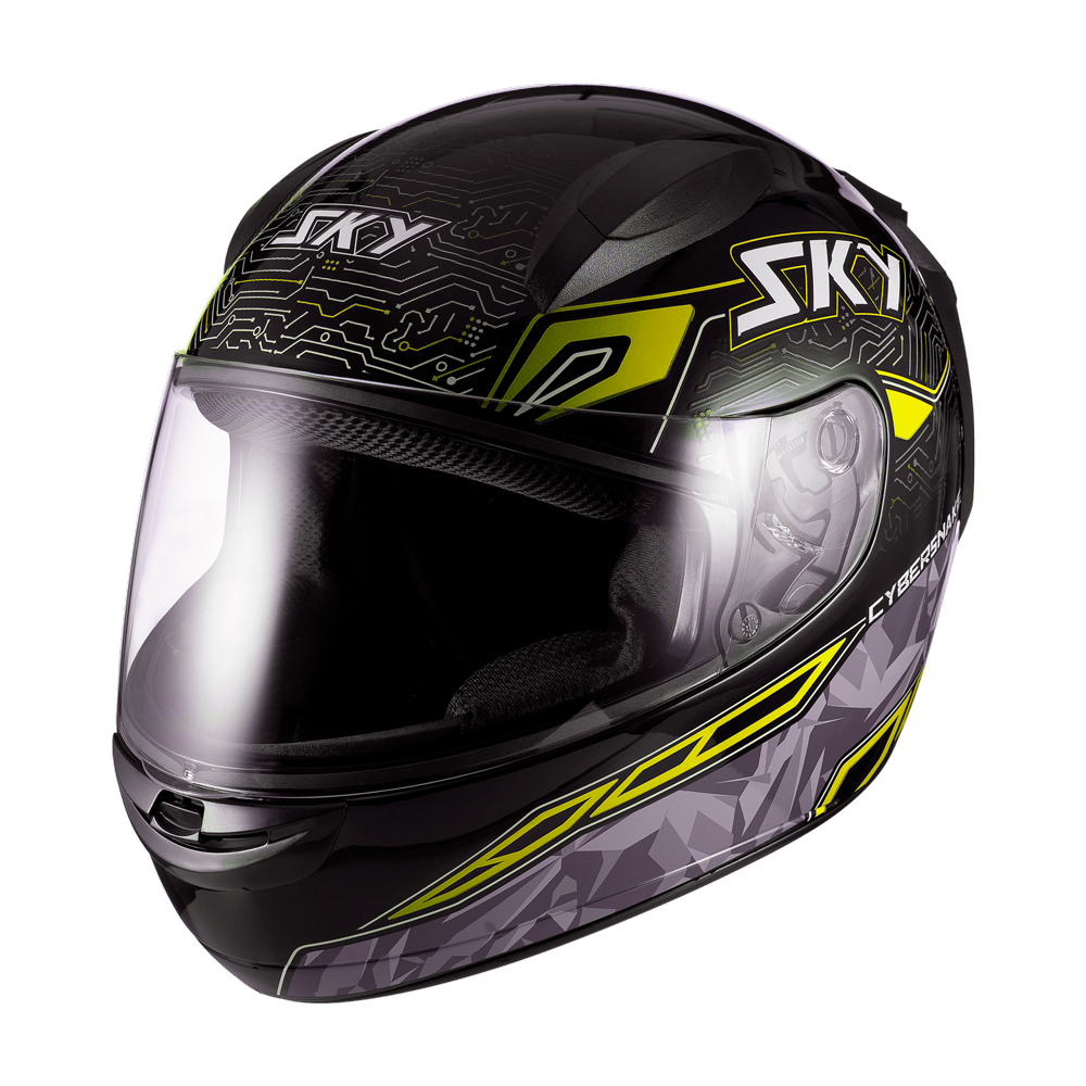Capacete Sky Two Cyber Snake Preto Brilho Transf Amarelo 56