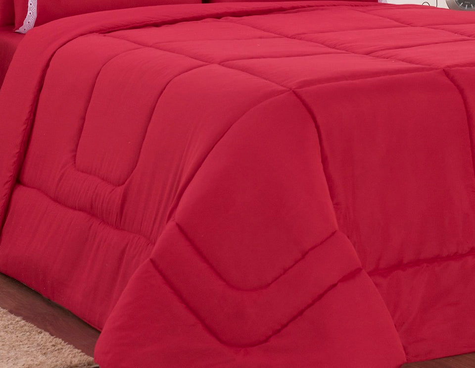 Kit De Edredon E Jogo De Cama Angelo Queen Size 05 Peças Vermelho - Deccoralle