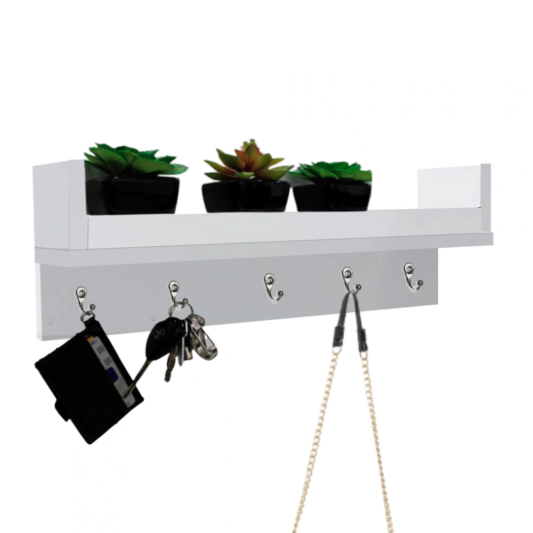 Porta Chave Com Prateleira Branco Em Mdf