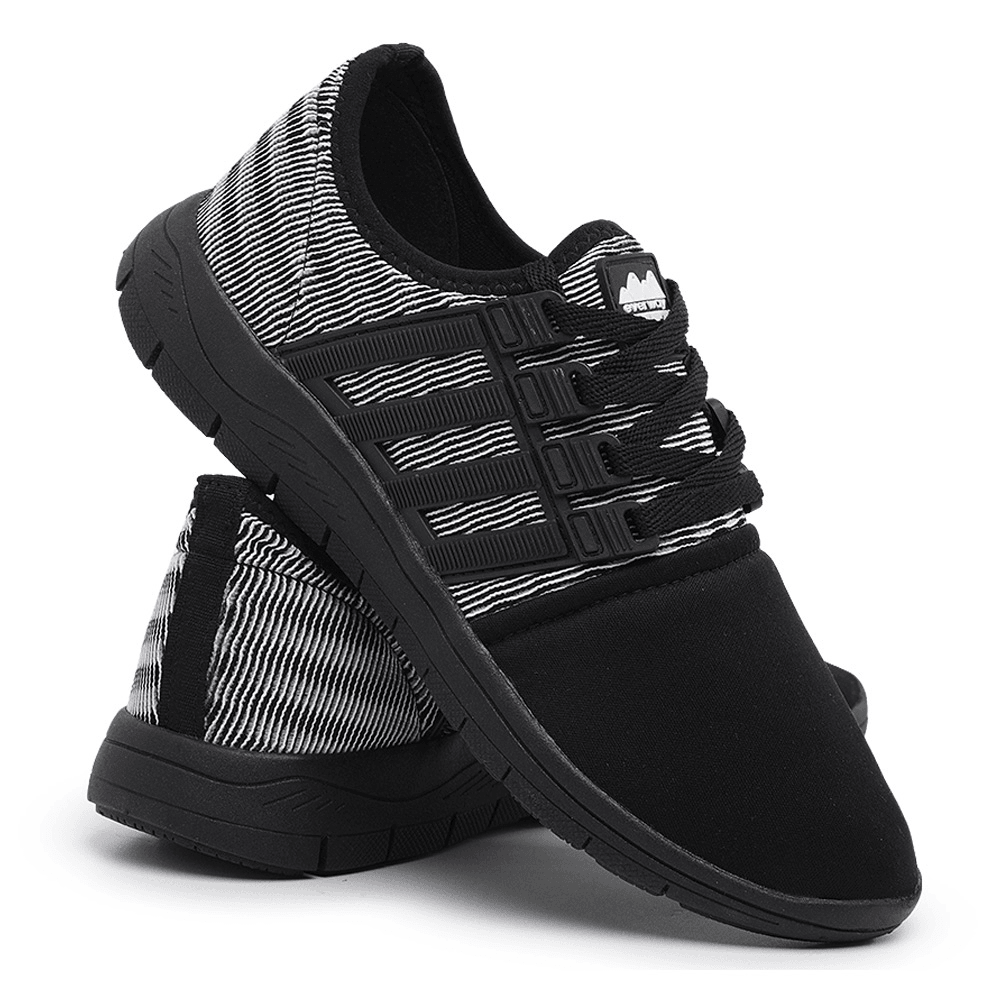 Tênis Caminhada Confortável Colors Preto E Branco 15008