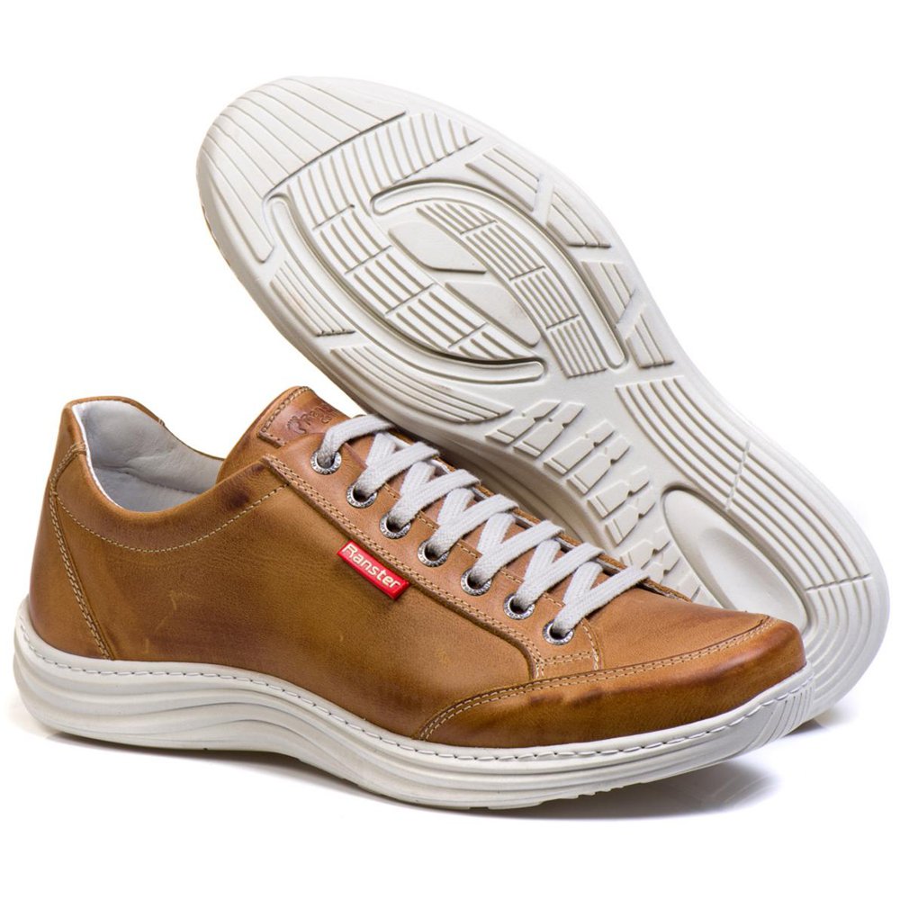 Sapatênis Casual Conforto Couro Marrom Claro 3001