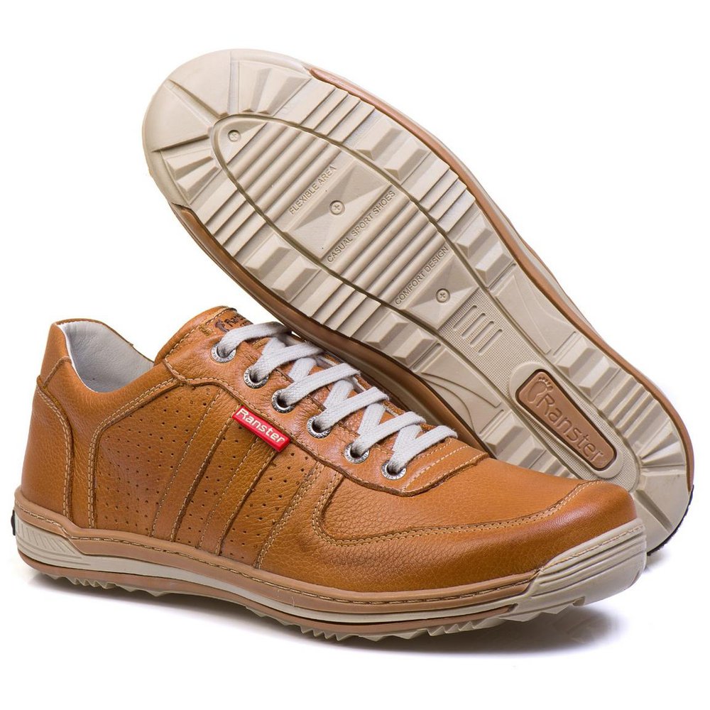 Sapatênis Casual Conforto Couro Marrom Claro 3002