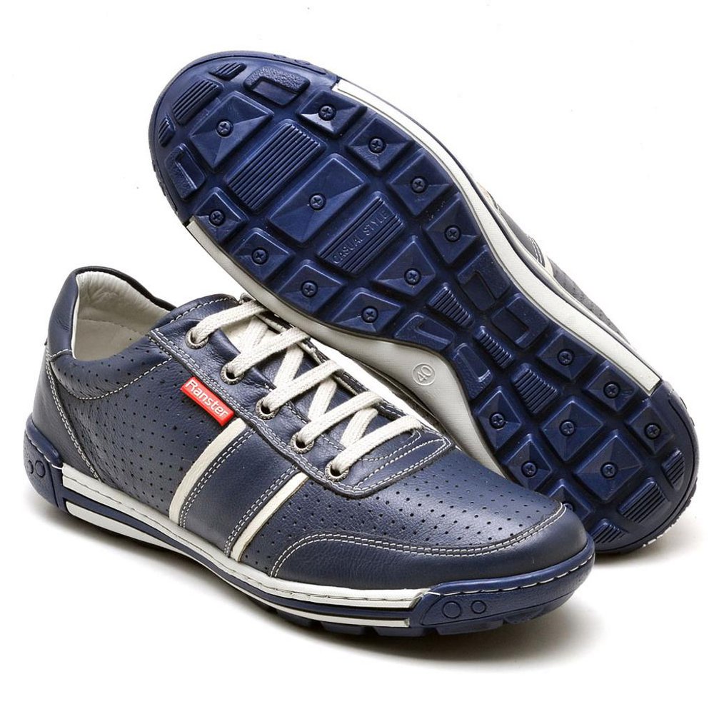 Sapatênis Casual Conforto Couro Azul 3004