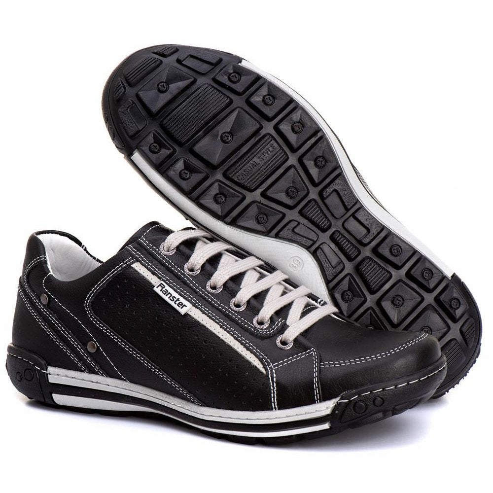 Sapatênis Casual Conforto Couro Preto 3006