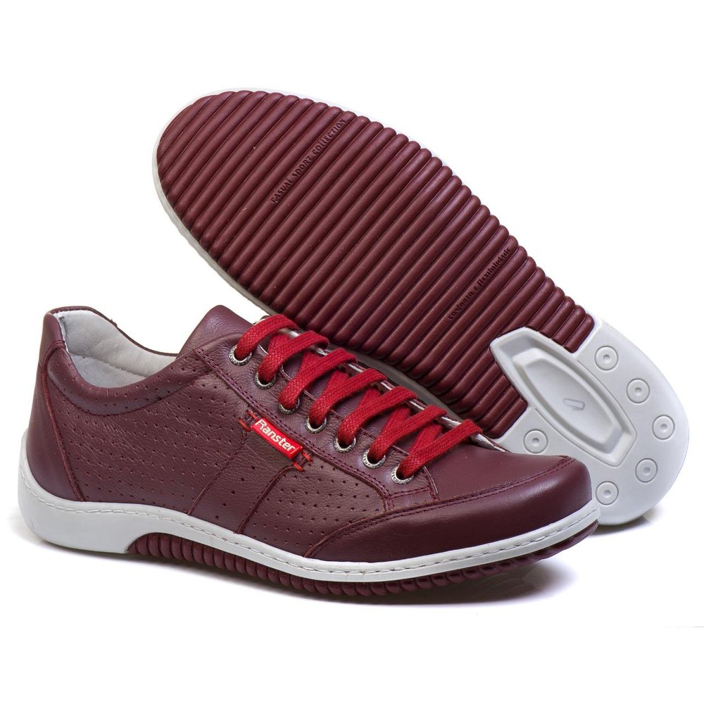 Sapatênis Casual Conforto Couro Vermelho 3016
