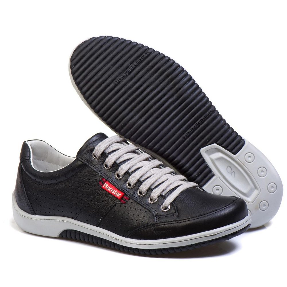Sapatênis Casual Conforto Couro Preto 3016