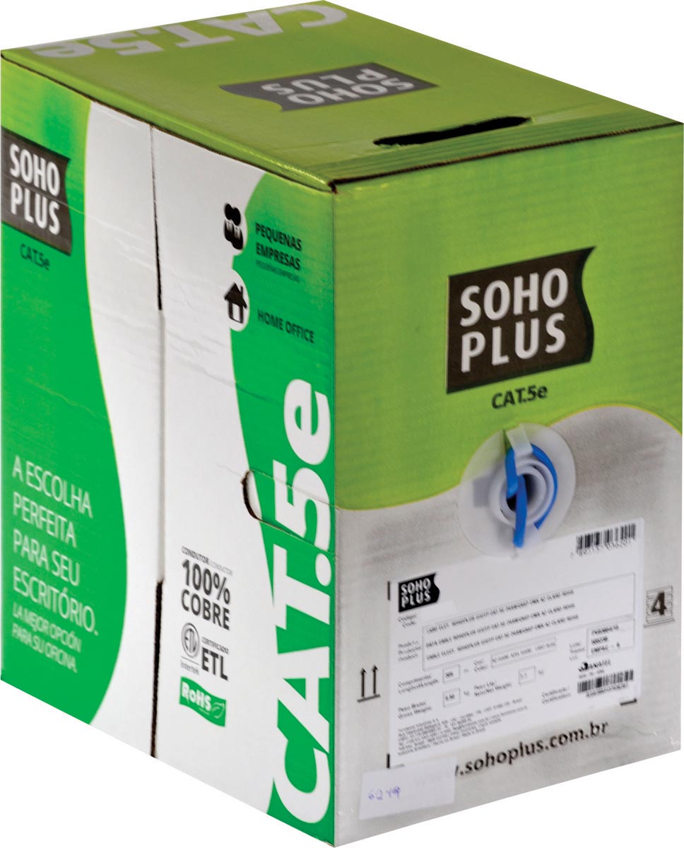 CABO LAN U/UTP CAT.5E 24 AWG 4 PARES CMX 305M AZUL 100% COBRE