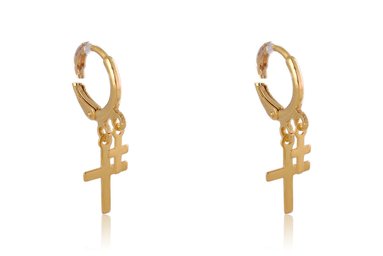 Argolinha Pequena Dupla Cruz Folheado Em Ouro 18k