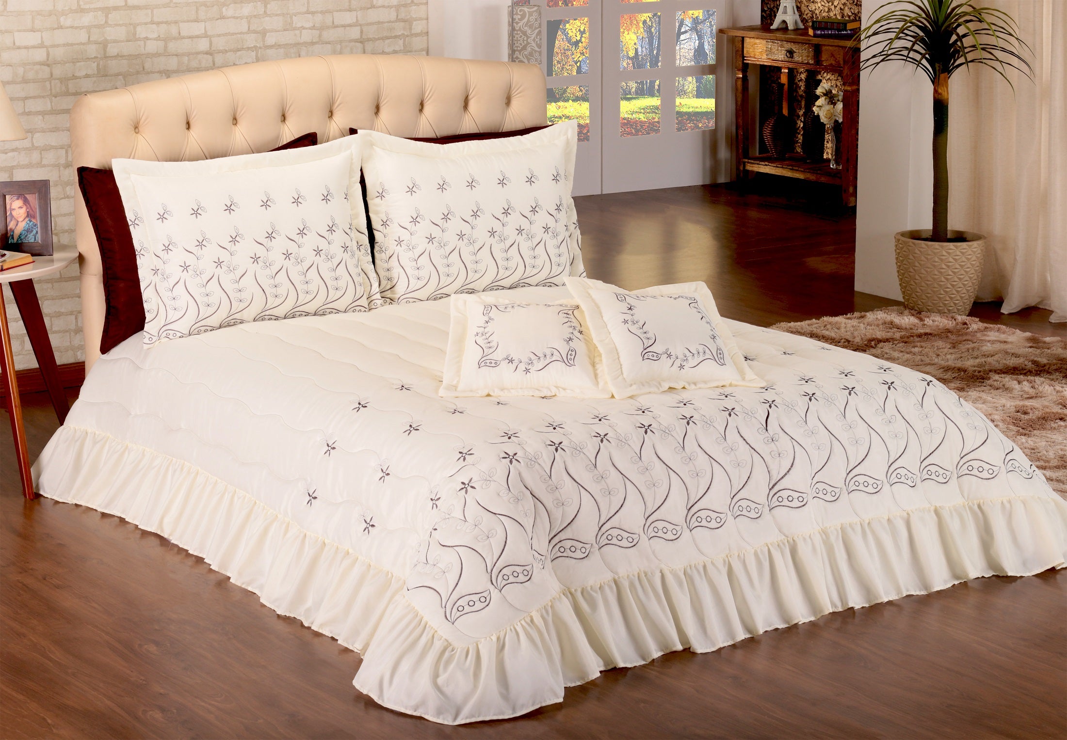 Cobre Leito Casal King Size Alice  07 Peças Palha