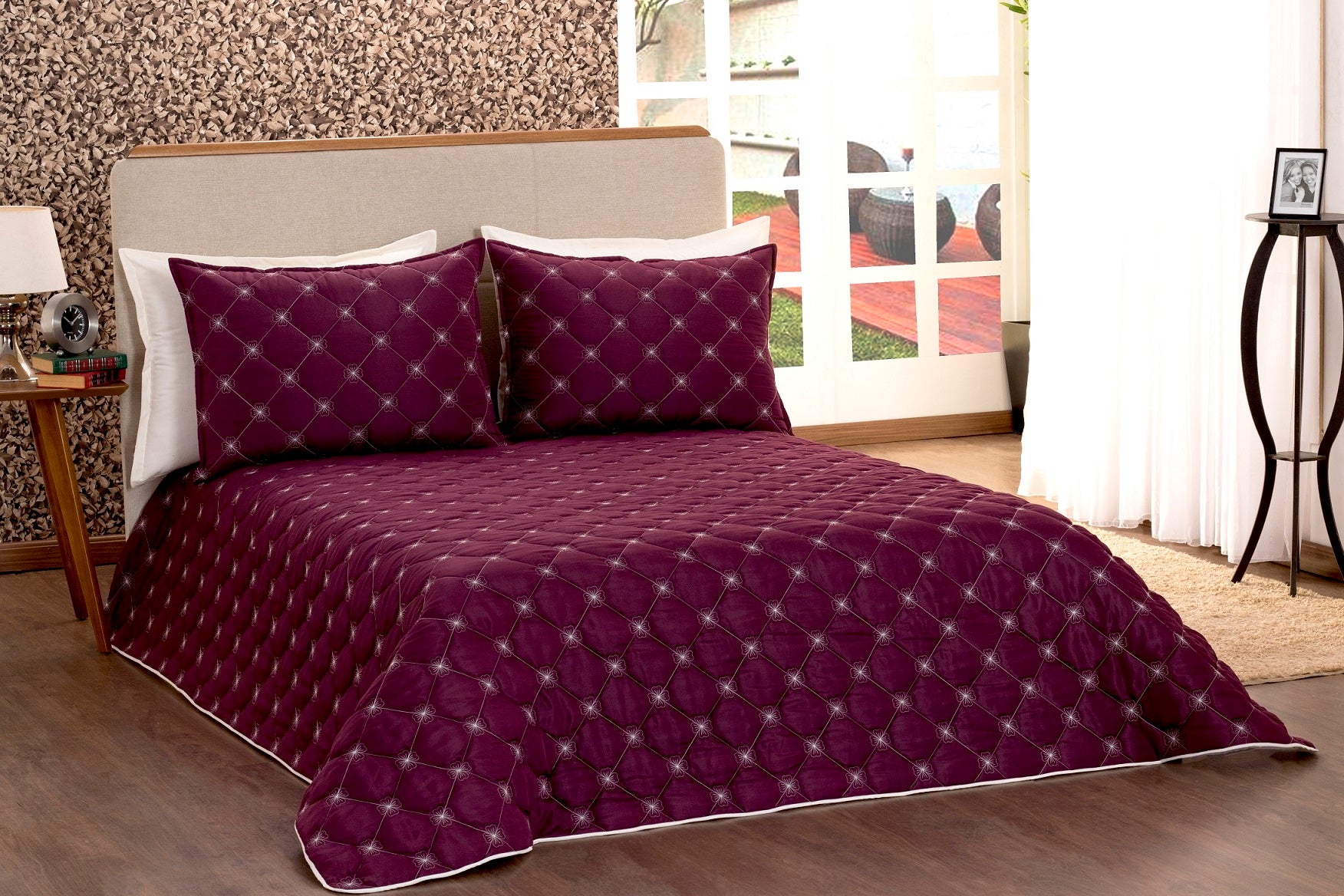 Kit Colcha Cobre Leito Luan Queen 03 Peças Marsala