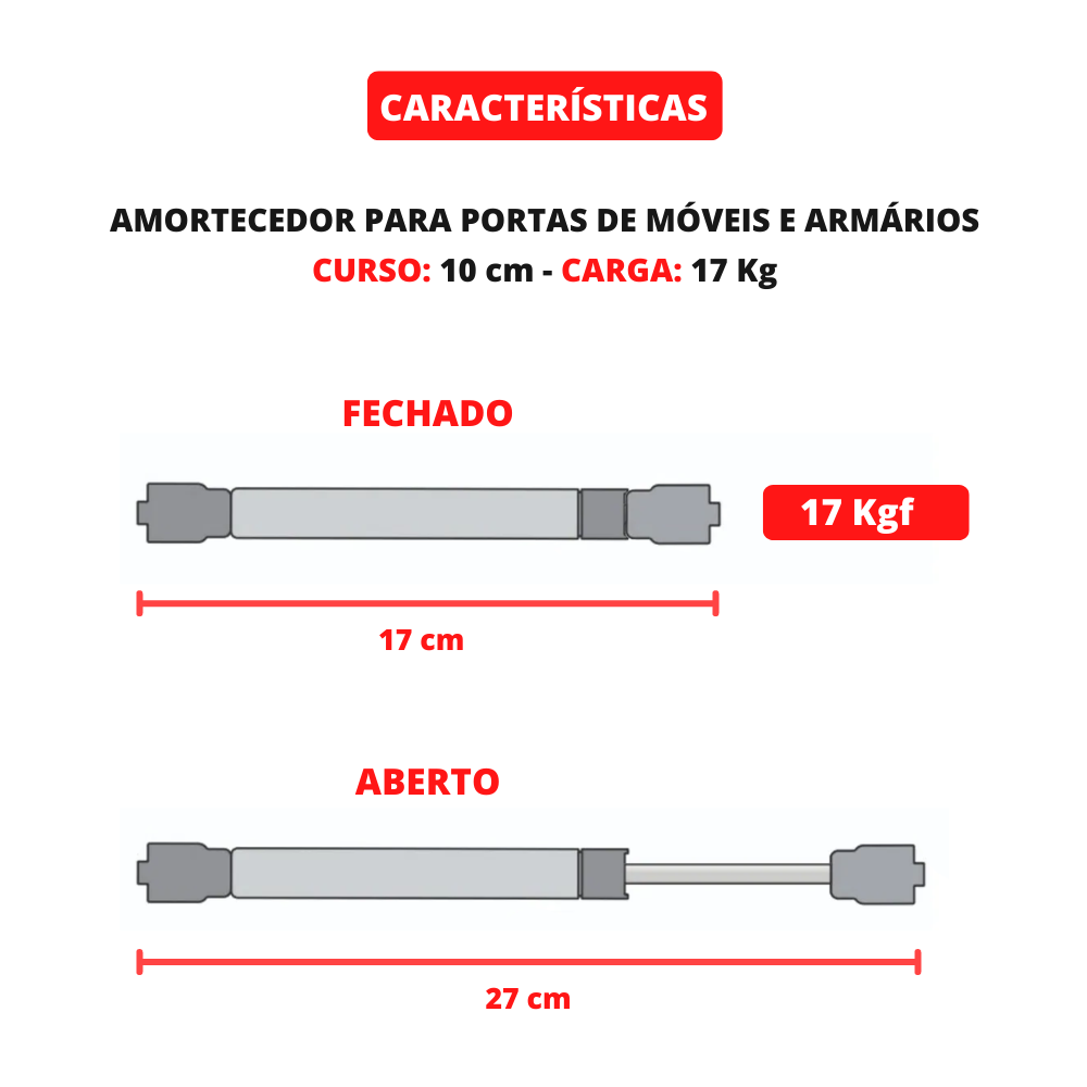 Amortecedor Para Uso Geral 27,0 Cm X 17,0 Cm Carga 17 Kg