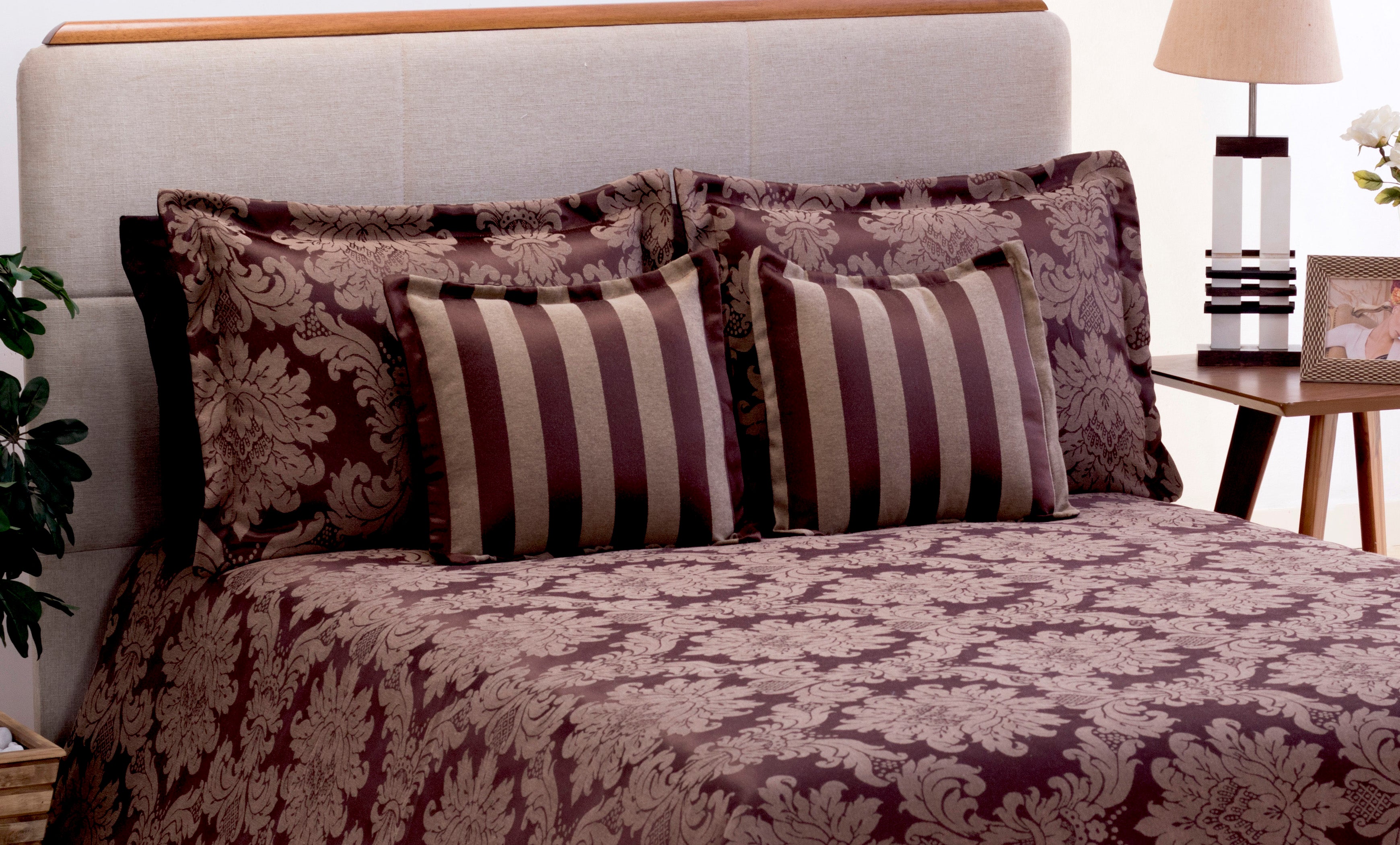 Cobre Leito King Jacquard 05 Pçs Marrom