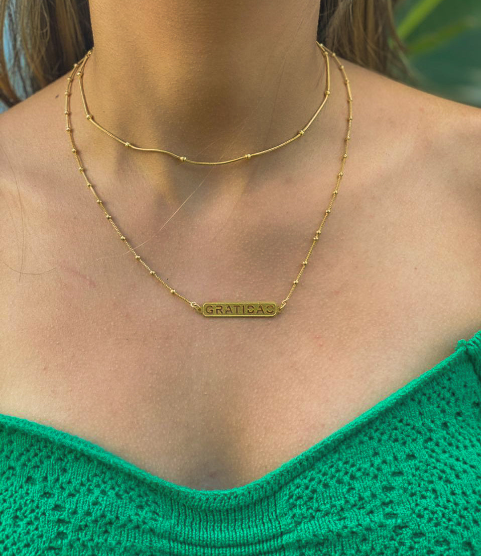 Colar Com Corrente Com Pingente Gratidão Folheado Ouro 18k