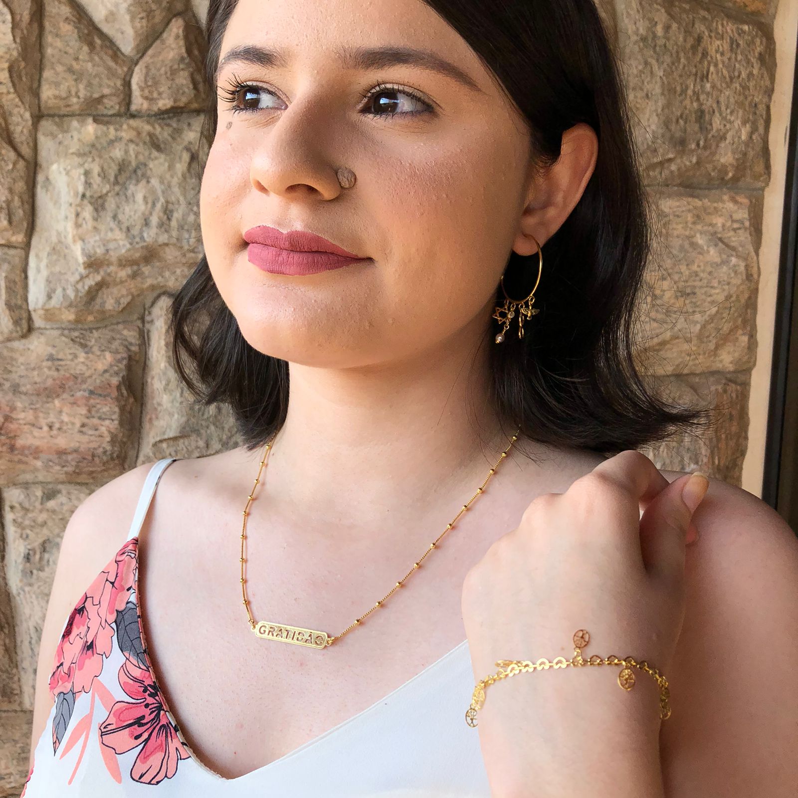 Colar Com Corrente Com Pingente Gratidão Folheado Ouro 18k