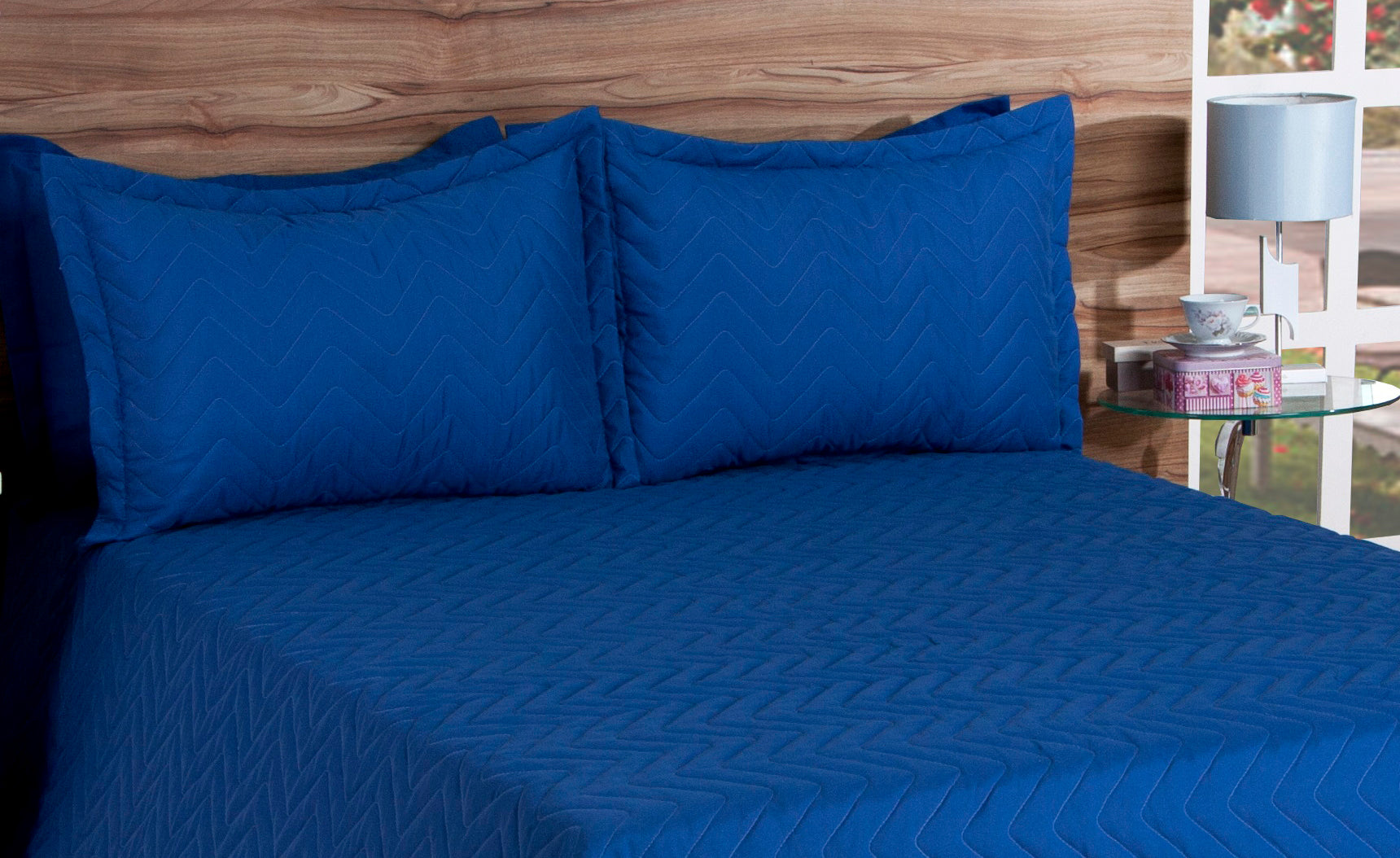 Cobre Leito Matelassado Casal Queen Classic 03 Pçs  Azul