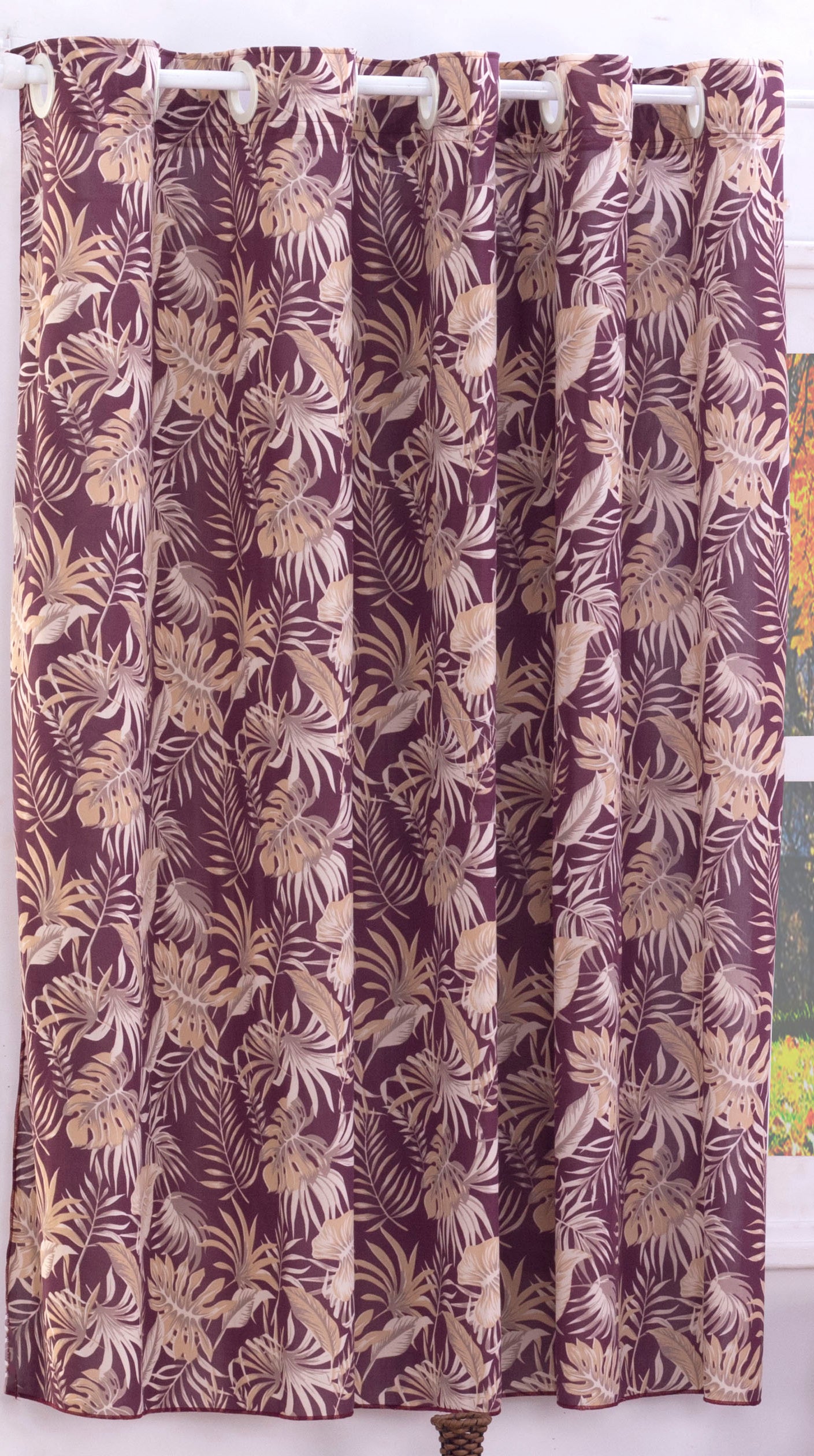 Cortina De Malha Estampada 2,00 Metros Floral Vinho