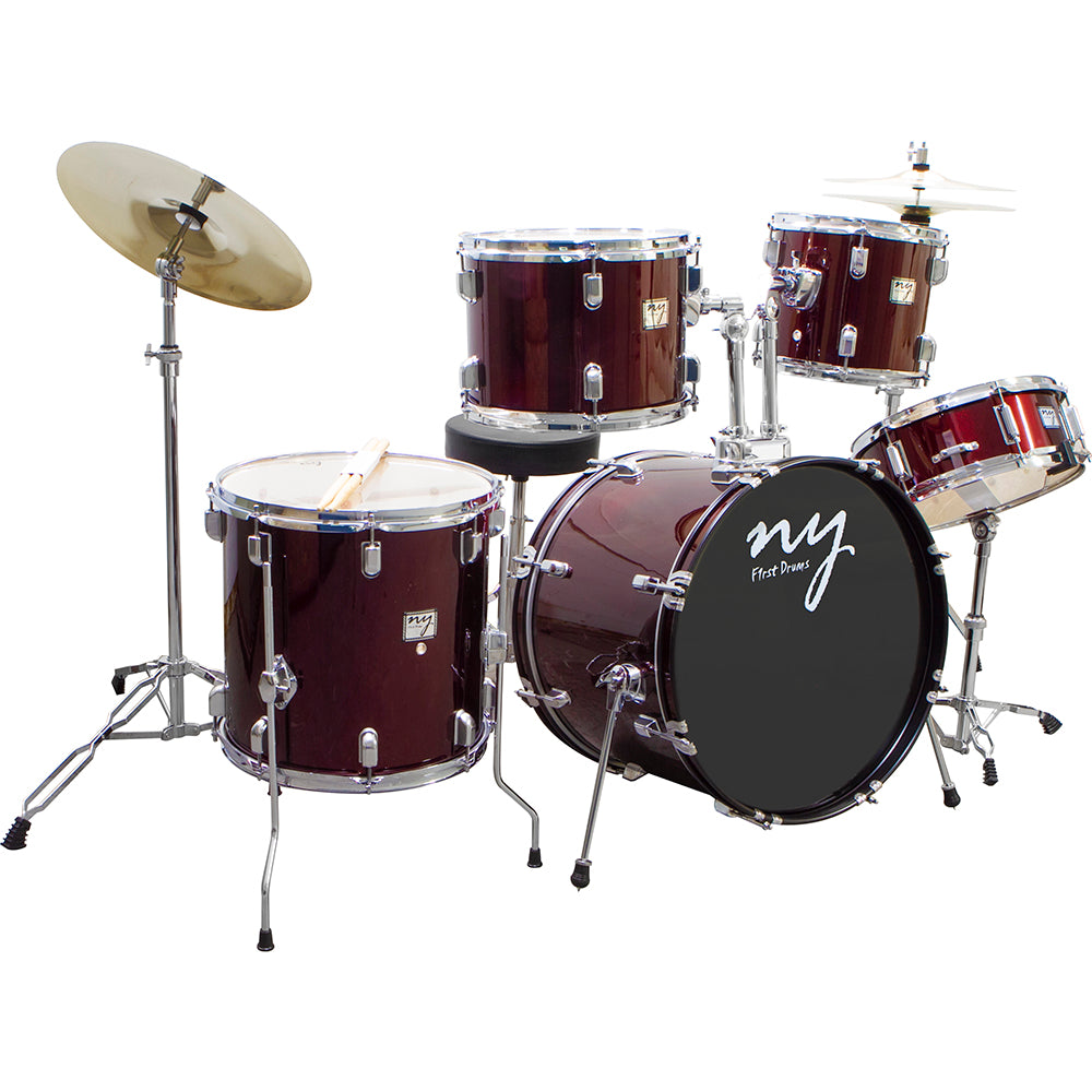 Bateria Acústica 2t Cromada Vinho Com Banco Ny-f1rst
