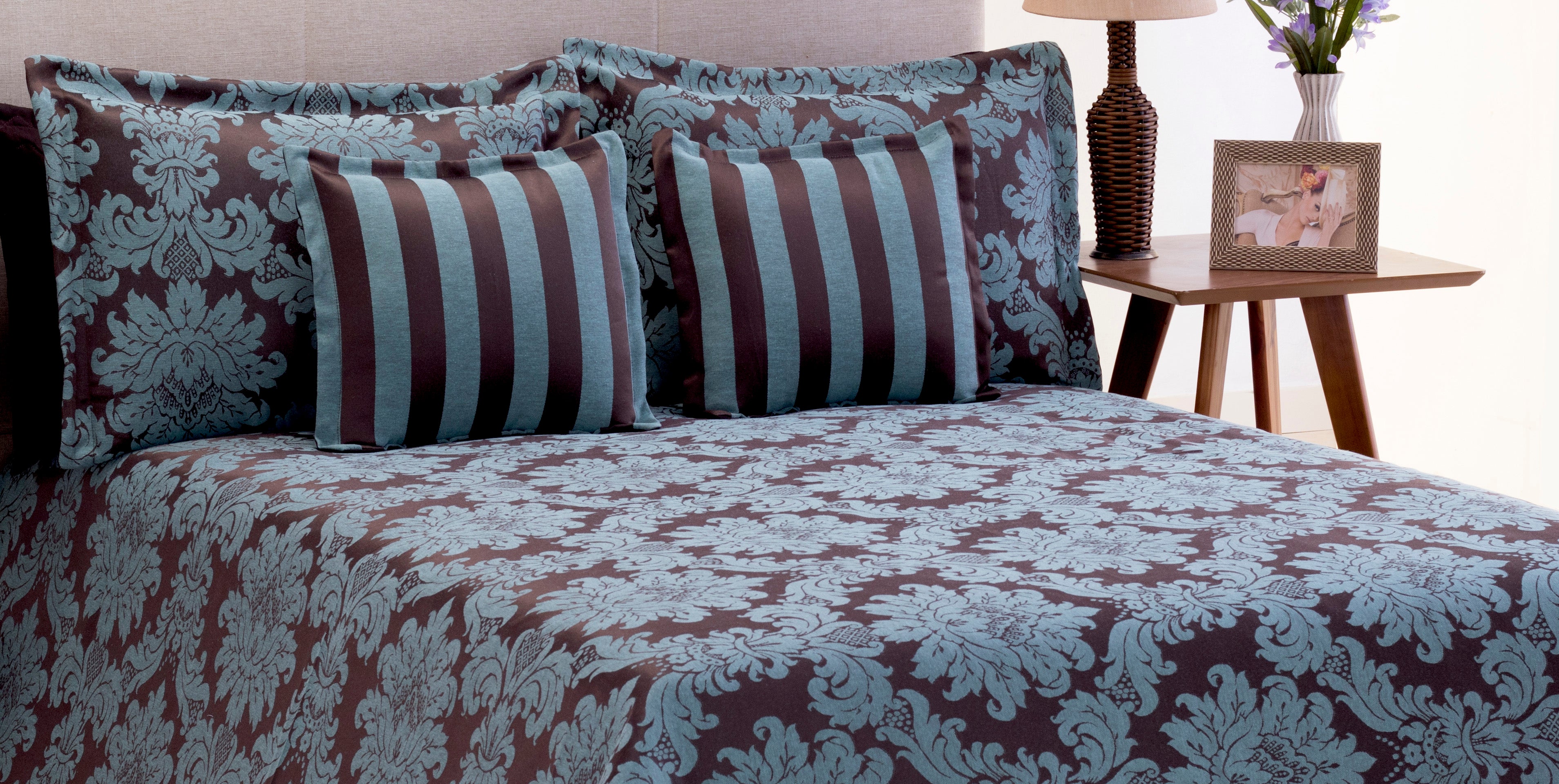 Cobre Leito King Jacquard 05 Pçs Azul