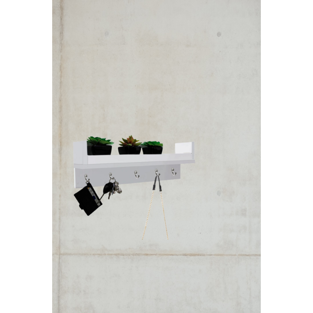 Porta Chave Com Prateleira Branco Em Mdf