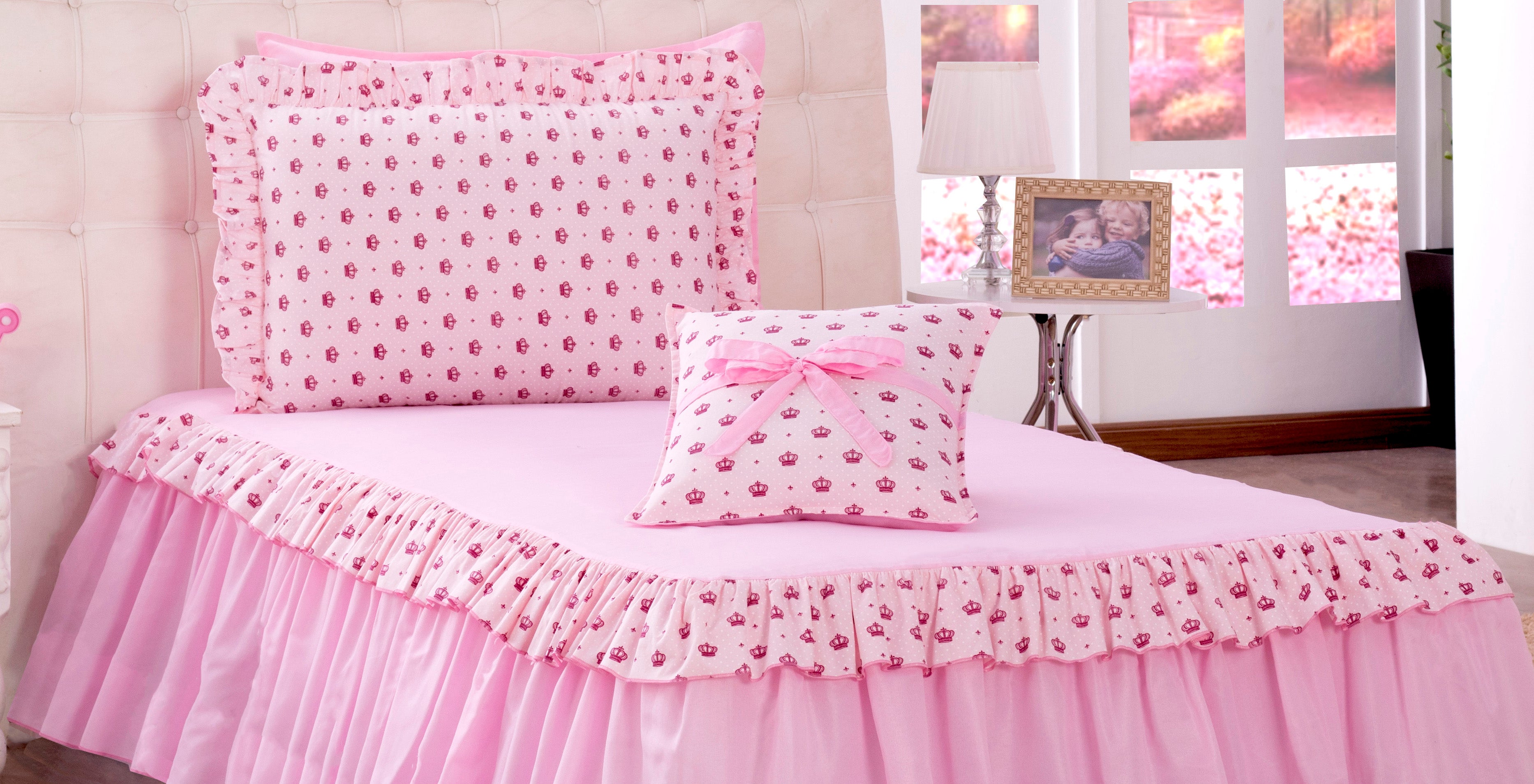 Kit Colcha Solteiro Infantil Princesa Rosa 03 Peças