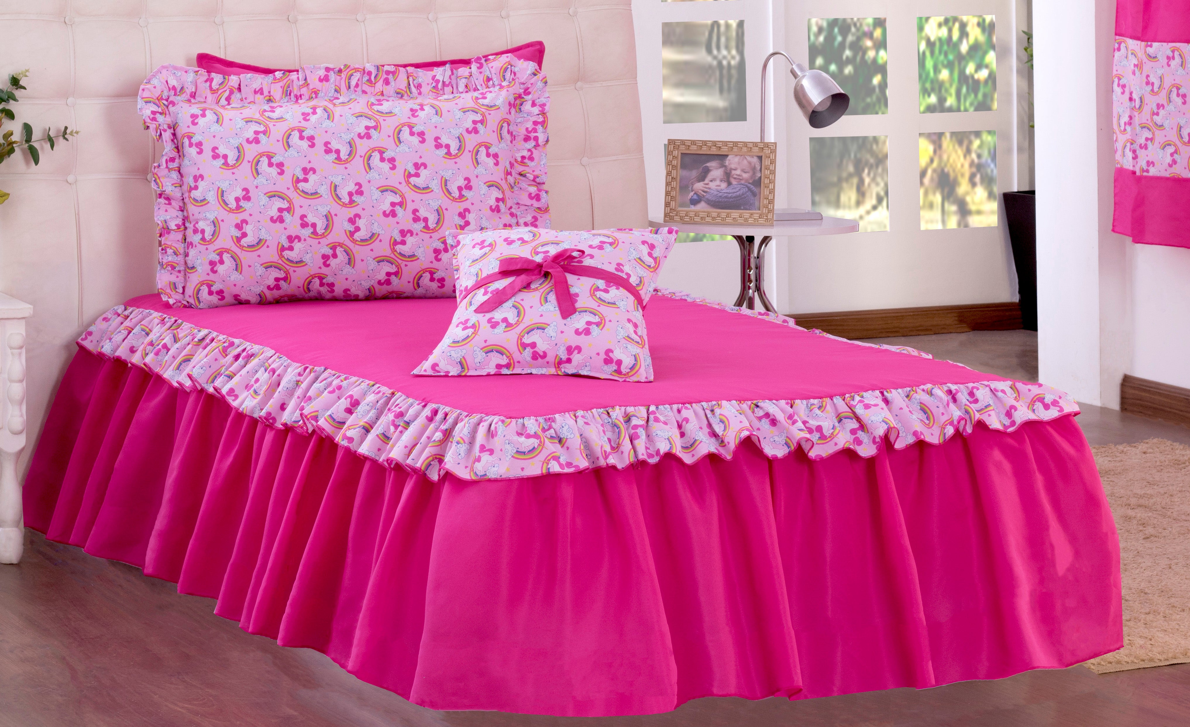 Kit Colcha Solteiro Infantil Magica Rosa 03 Peças