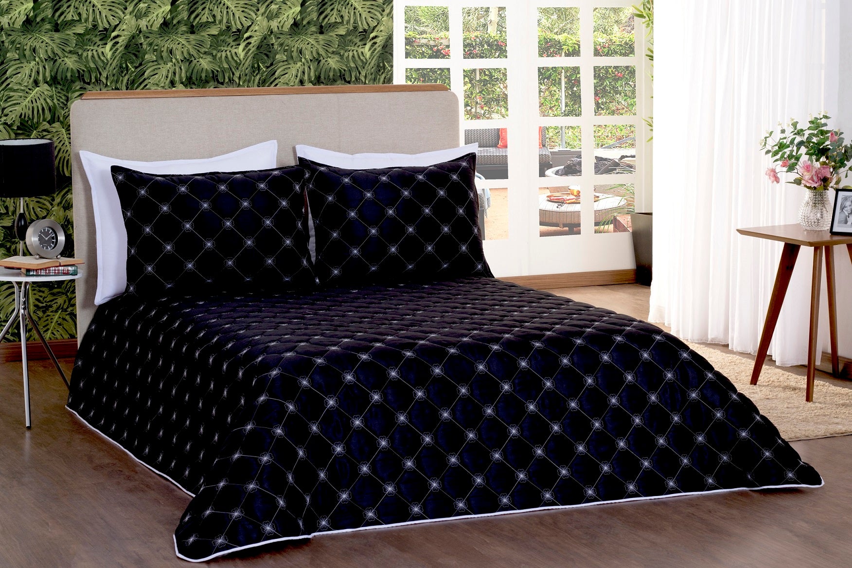 Kit Colcha Cobre Leito Luan Queen Size - 03 Peças Preto