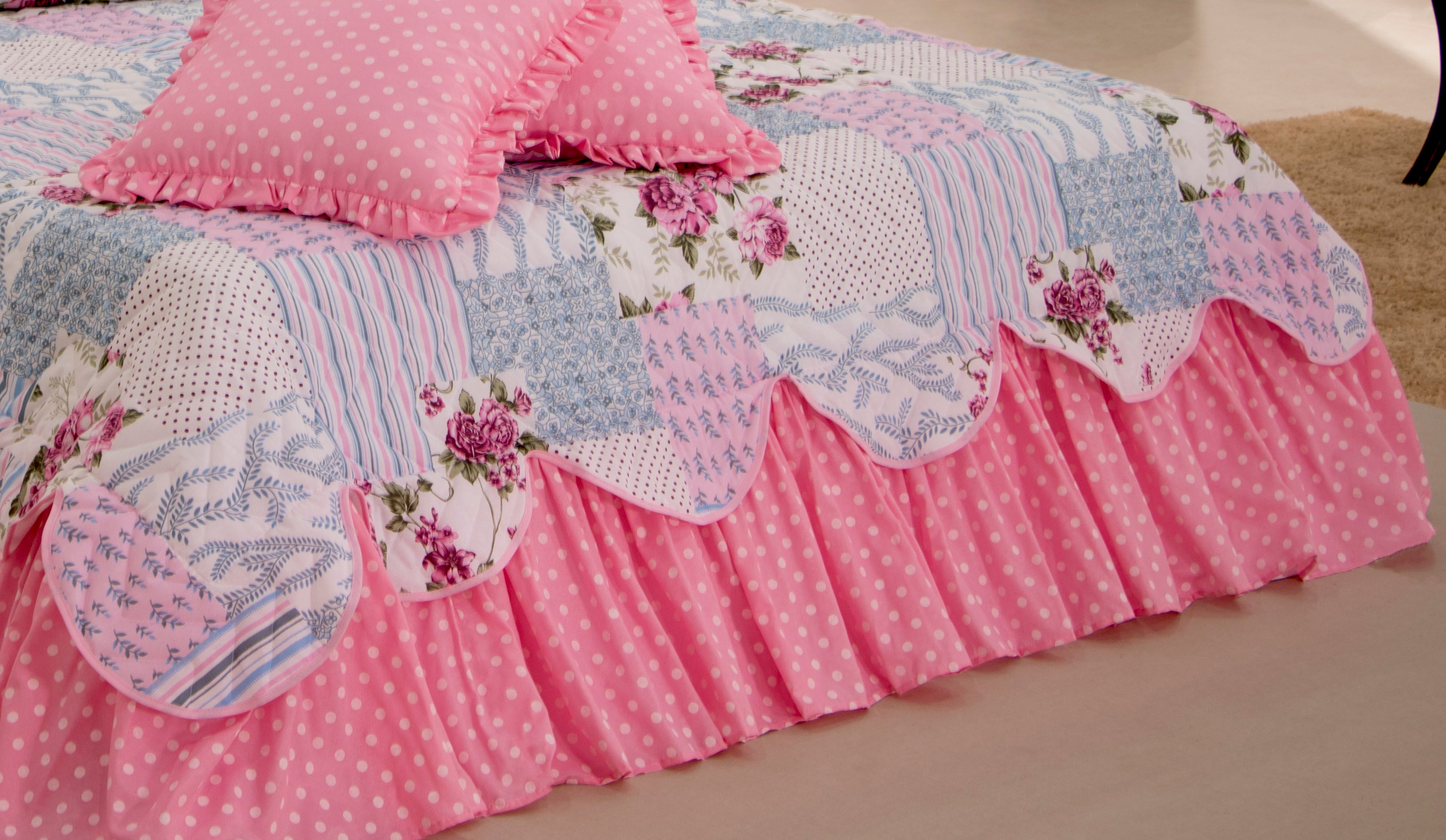 Kit Colcha Cobre Leito Belize Casal Queen 06 Pçs Rosa