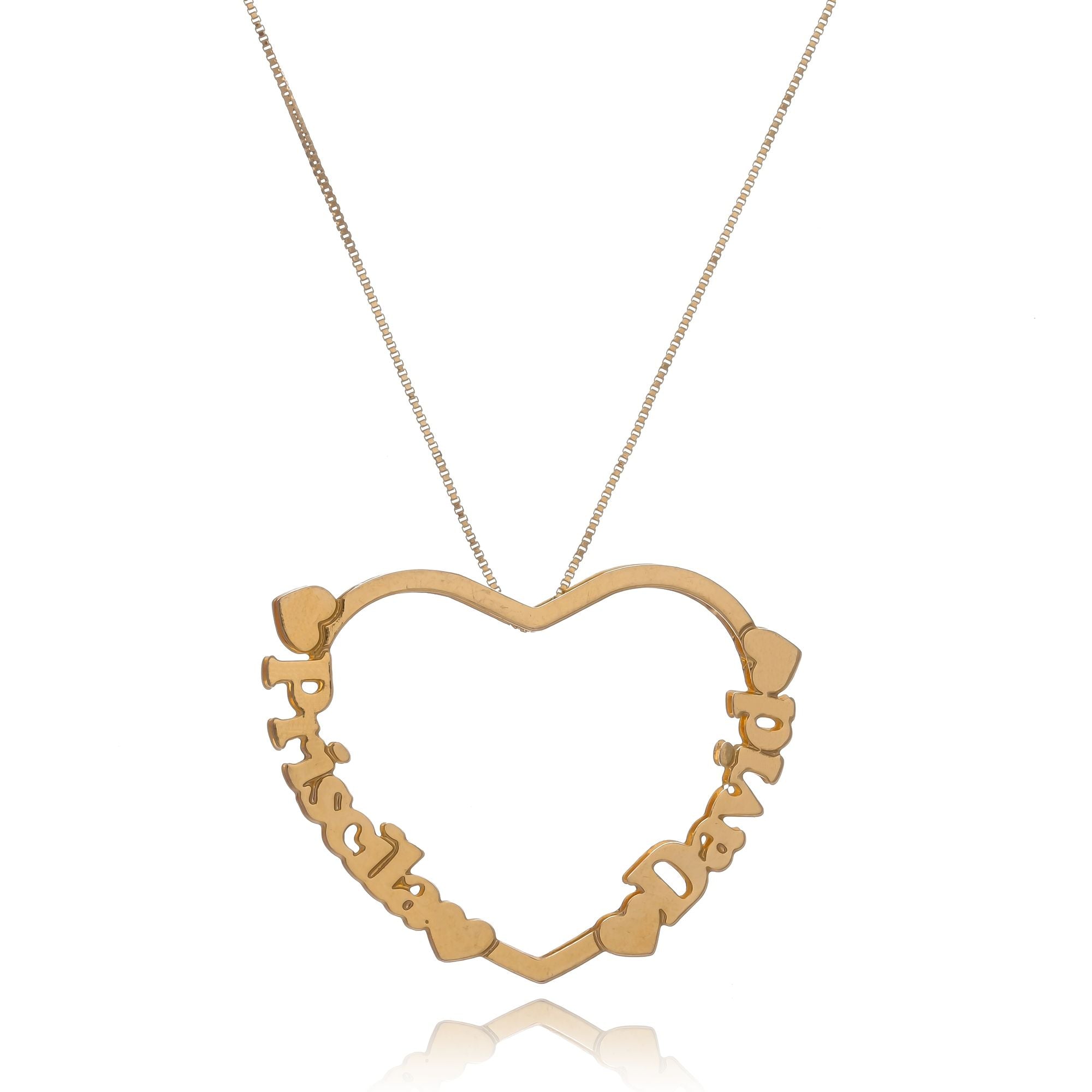Colar Pers Mandala Coração Envolvido Nome Folheado Ouro 18k
