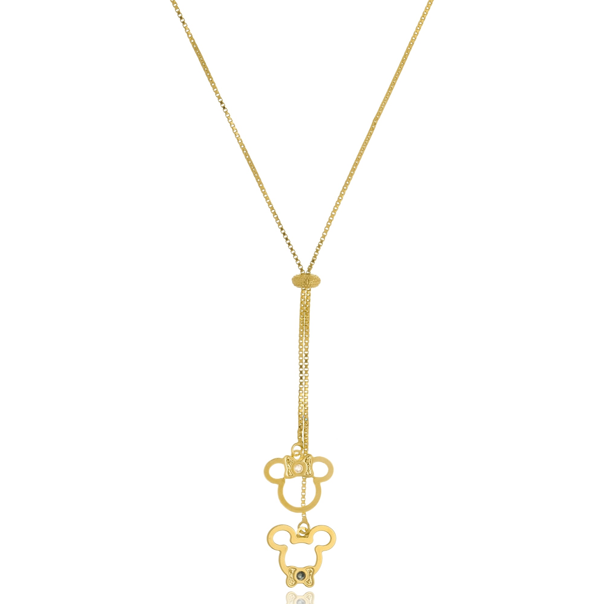 Colar Personalizado Gravata Mickey E Minnie Folheado Em Ouro 18k