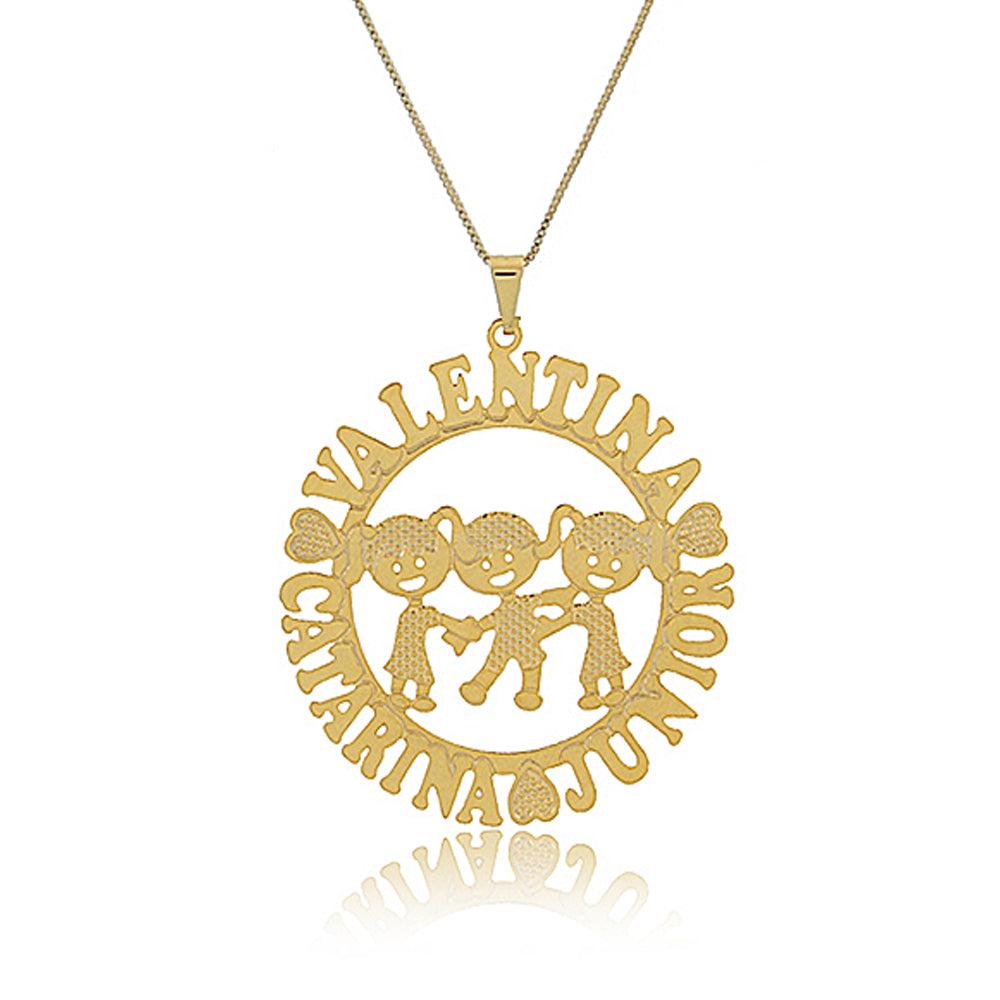 Colar Personalizado Mandala Com Filhos E Nomes Folheado Em Ouro 18k