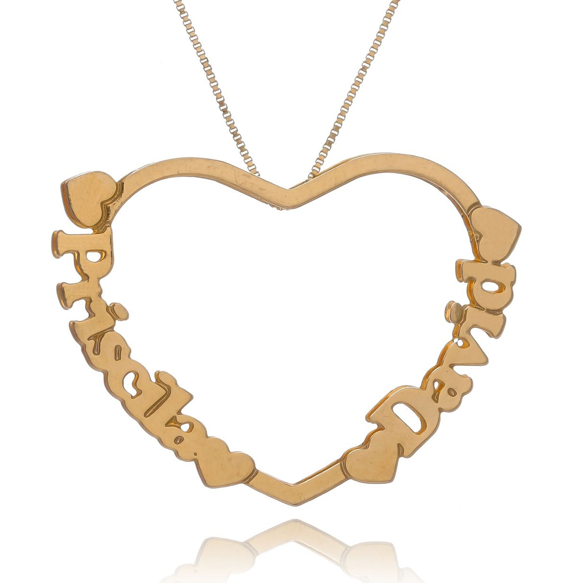 Colar Pers Mandala Coração Envolvido Nome Folheado Ouro 18k