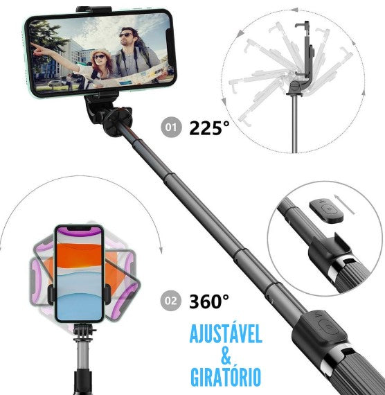 Bastão Pau Selfie Tripé Controle Bluetooth Retrátil Celular Suporte Portátil Universal Mesa Câmera Monopod 3 em 1 GoPro iPhone