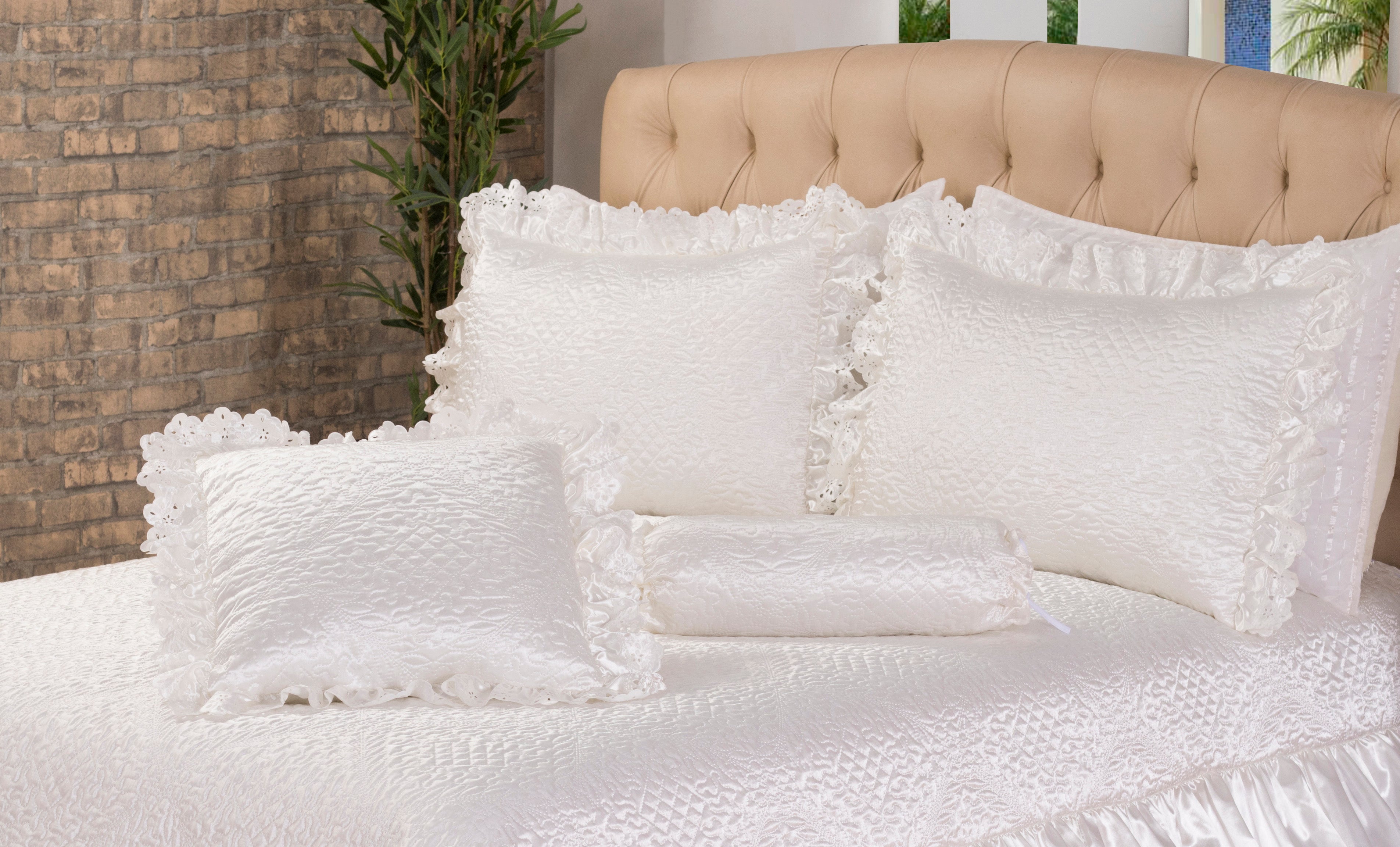 Kit De Colcha Cobre Leito Athena Casal Queen 05 Peças Palha