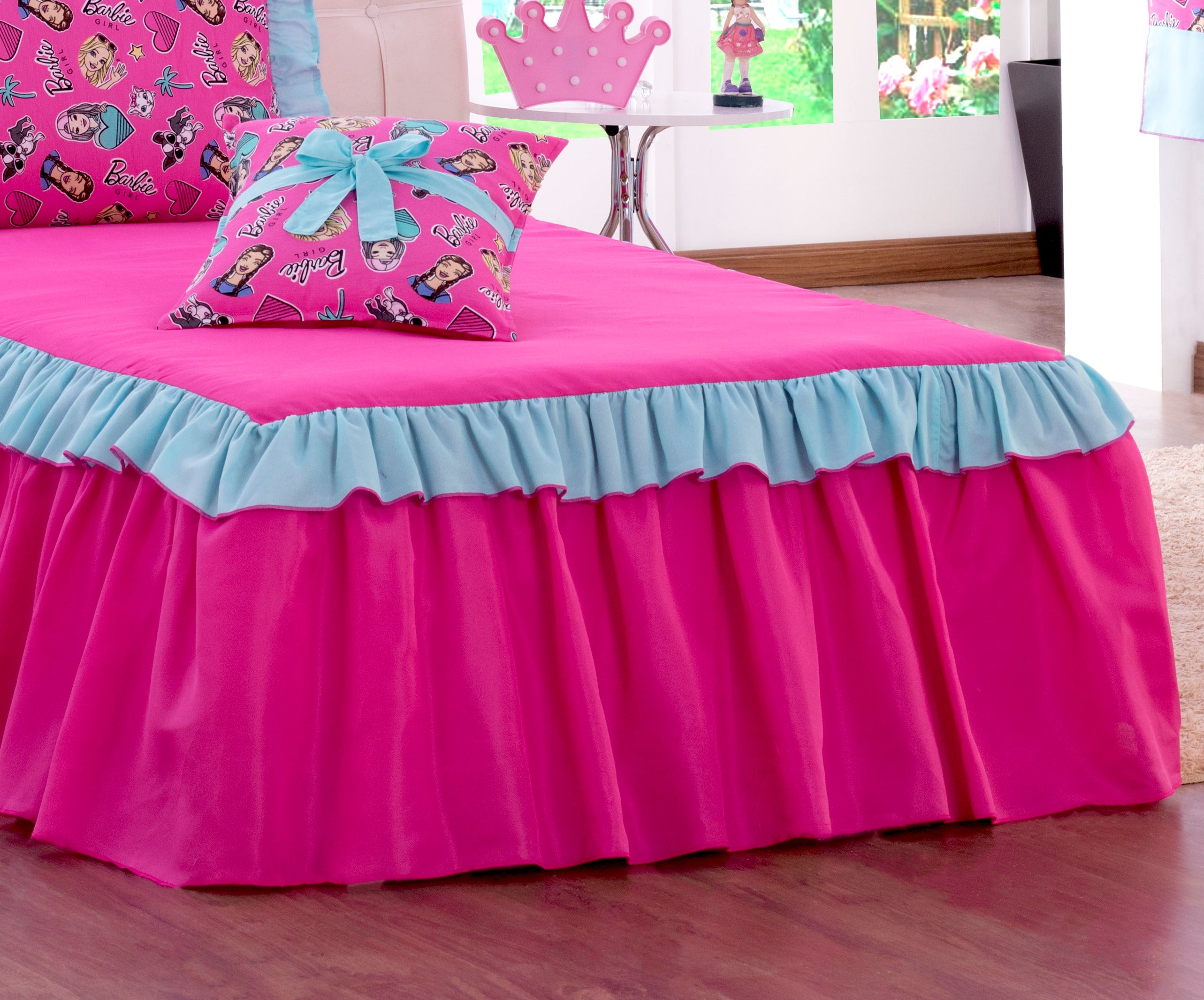 Kit Colcha Solteiro Barbie Rosa 03 Peças