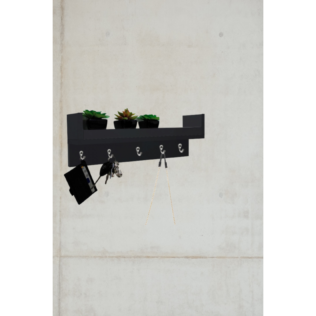 Porta Chave Com Prateleira Preto Em Mdf