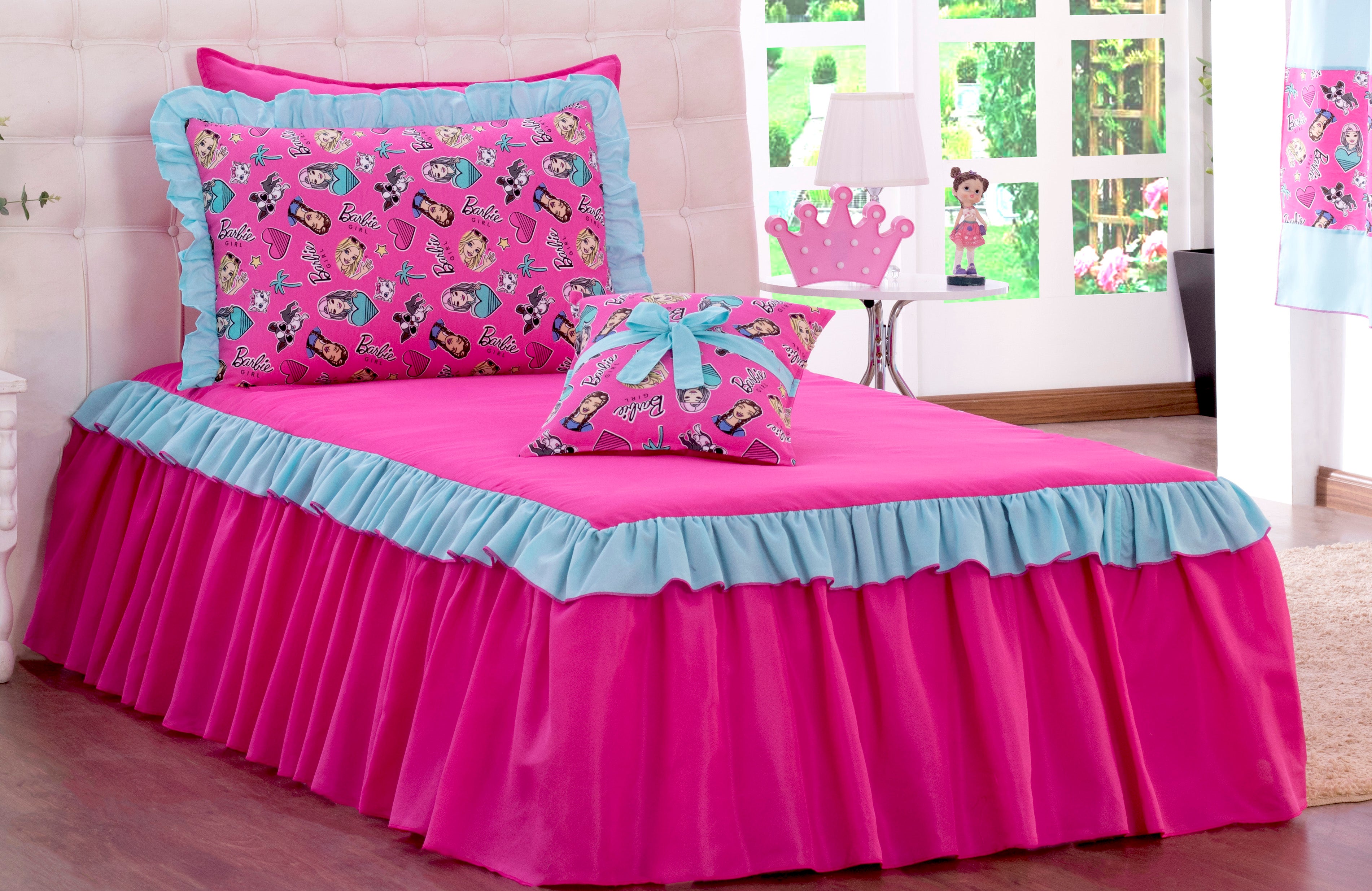 Kit Colcha Solteiro Barbie Rosa 03 Peças