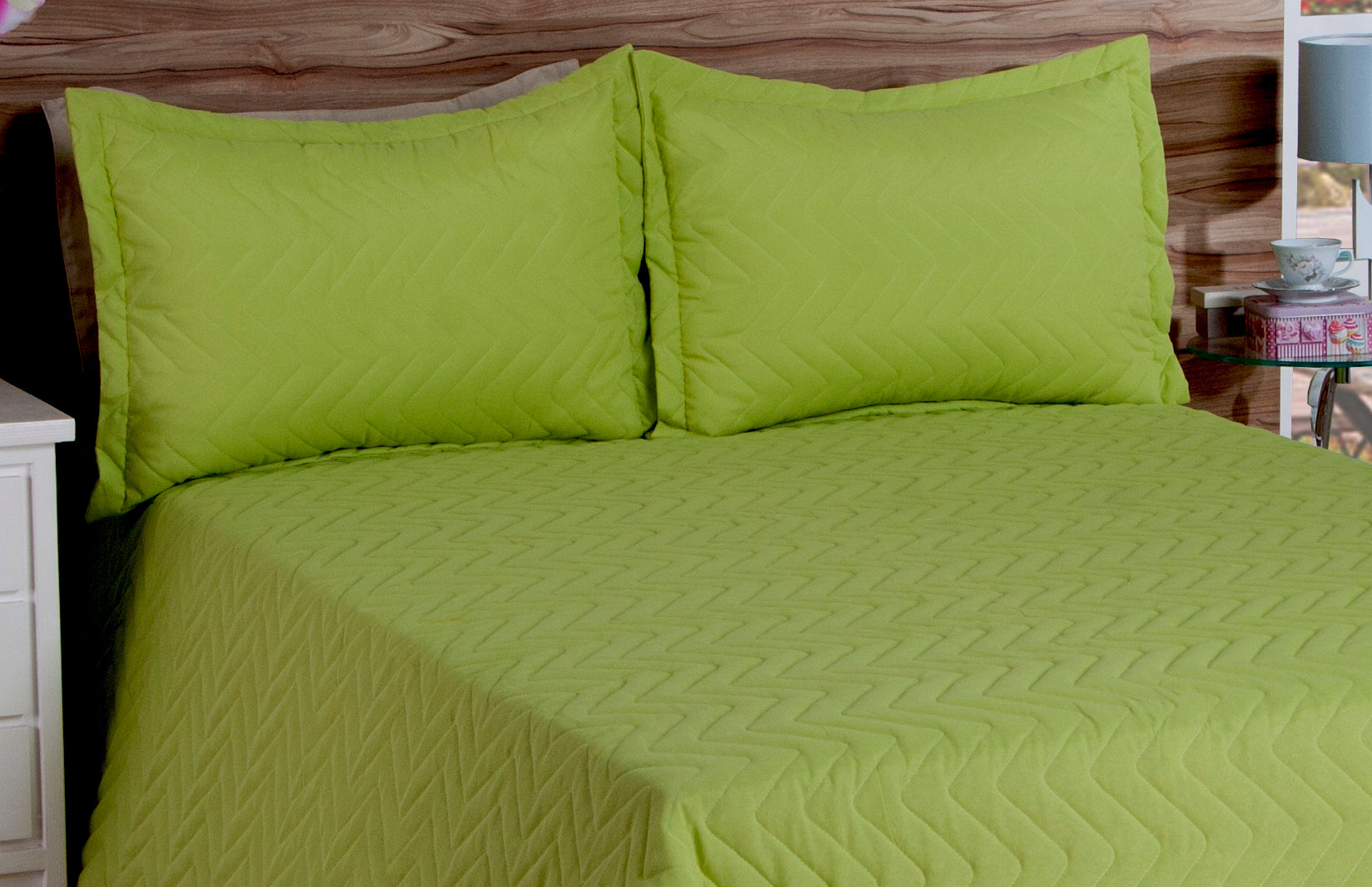 Cobre Leito Matelassado Classic Queen 03 Peças Verde