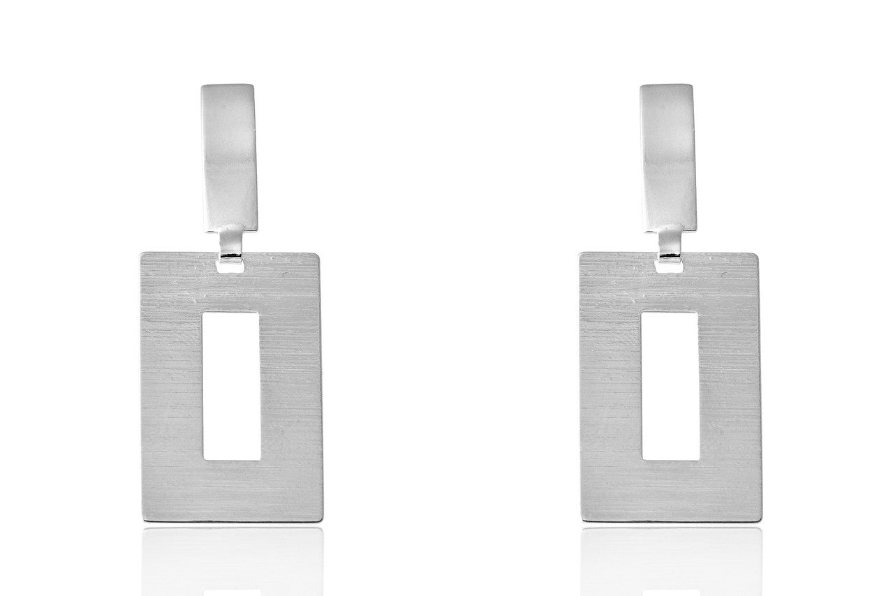 Brinco Com Fio Retangular Folheado Em Ródio Branco