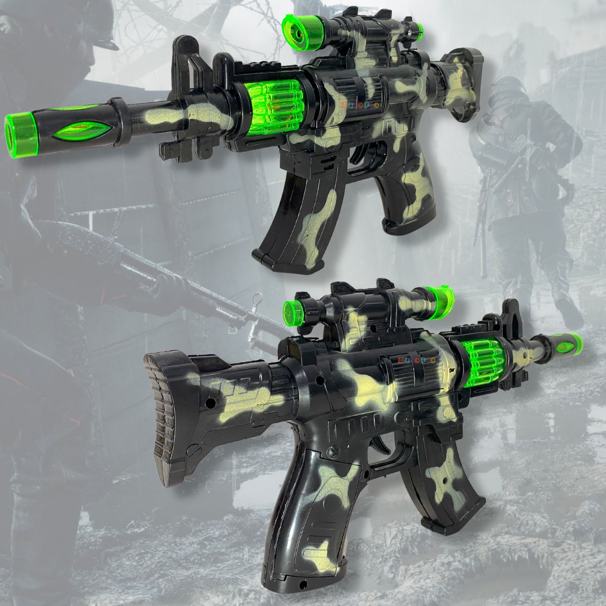 Arminha De Brinquedo Metralhadora Camuflada Laser C Luz Som