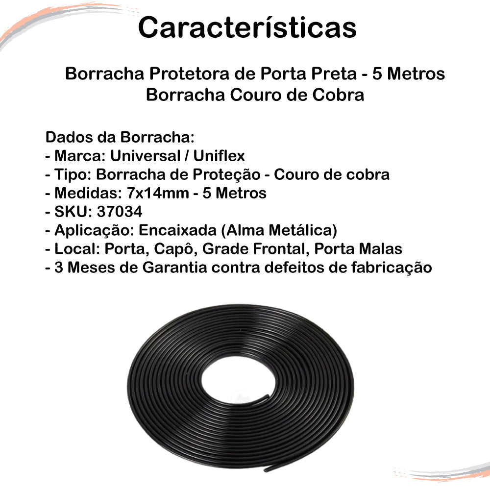 Protetor Borda De Porta Todos Veículos 7x10mm 5m Mini Preta