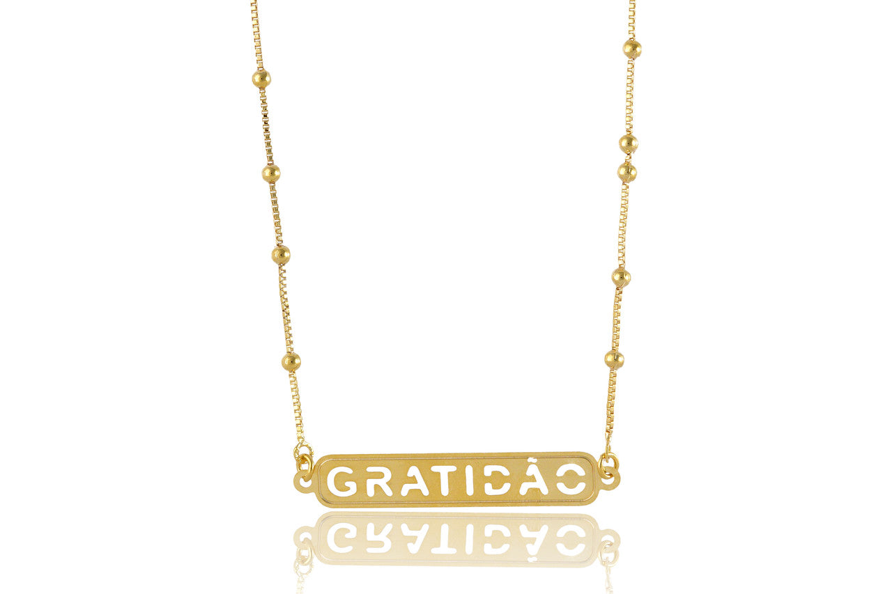 Colar Com Corrente Com Pingente Gratidão Folheado Ouro 18k