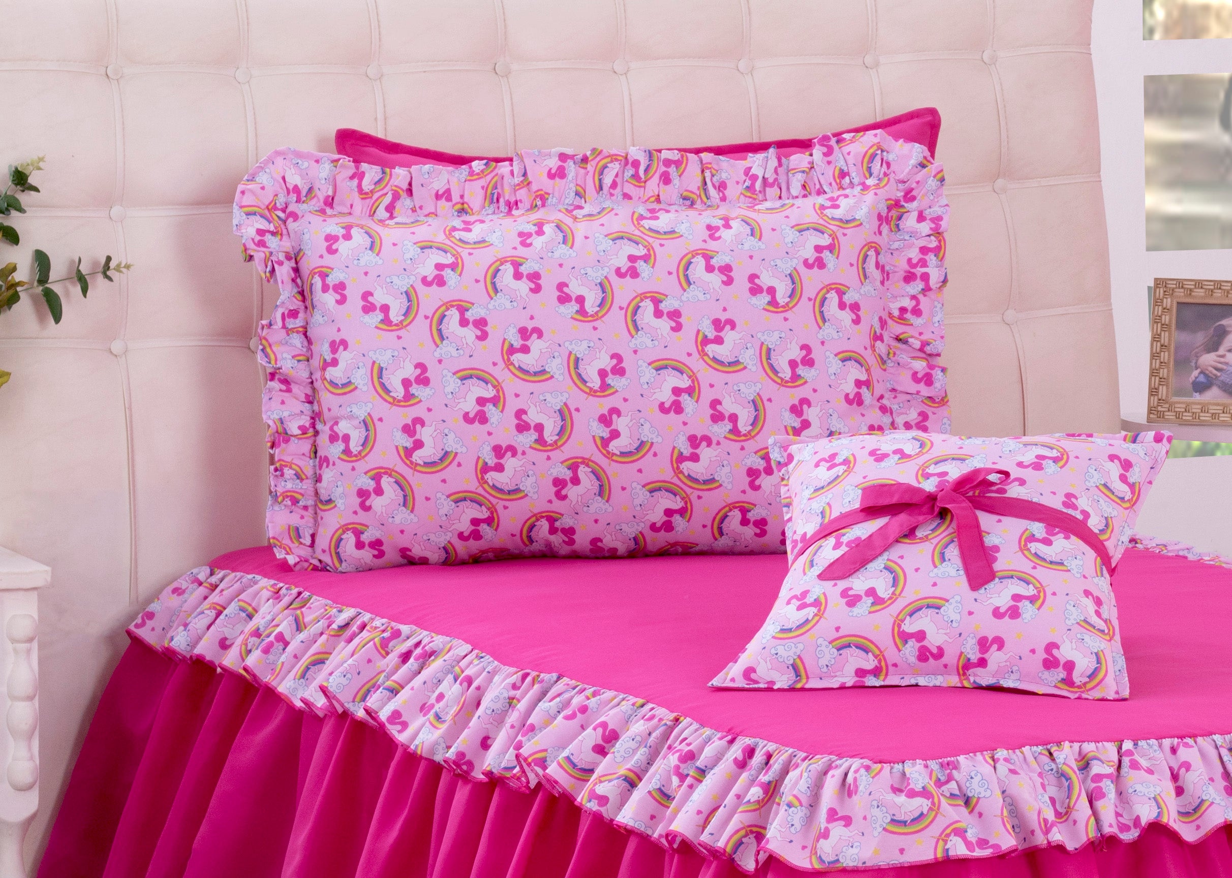 Kit Colcha Solteiro Infantil Magica Rosa 03 Peças