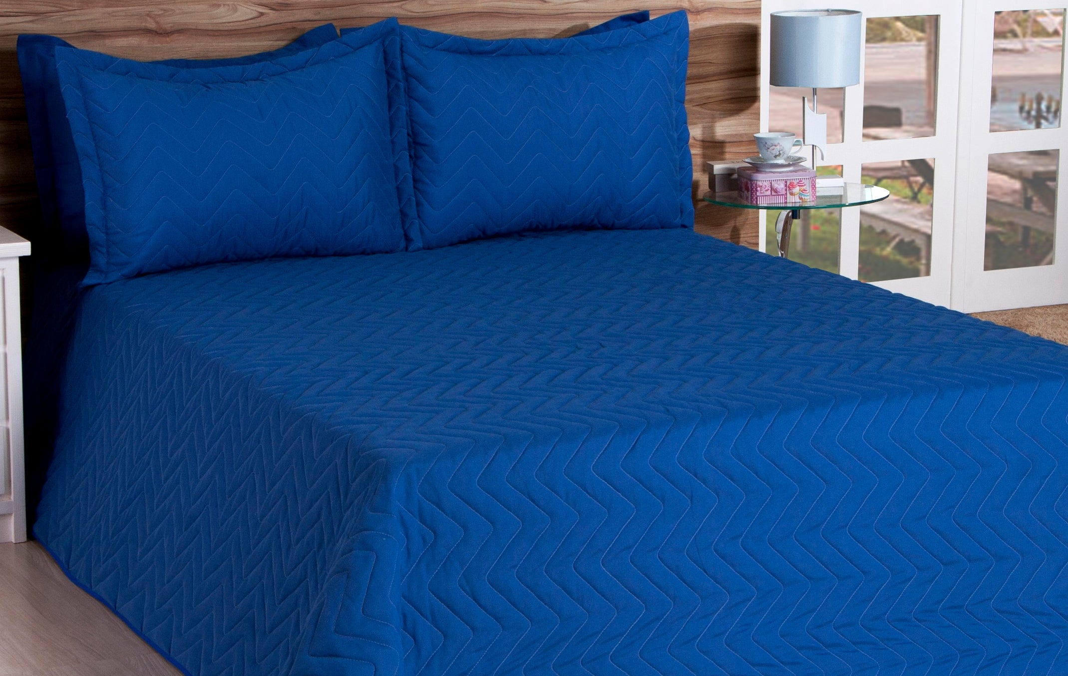 Cobre Leito Matelassado Casal Queen Classic 03 Pçs  Azul